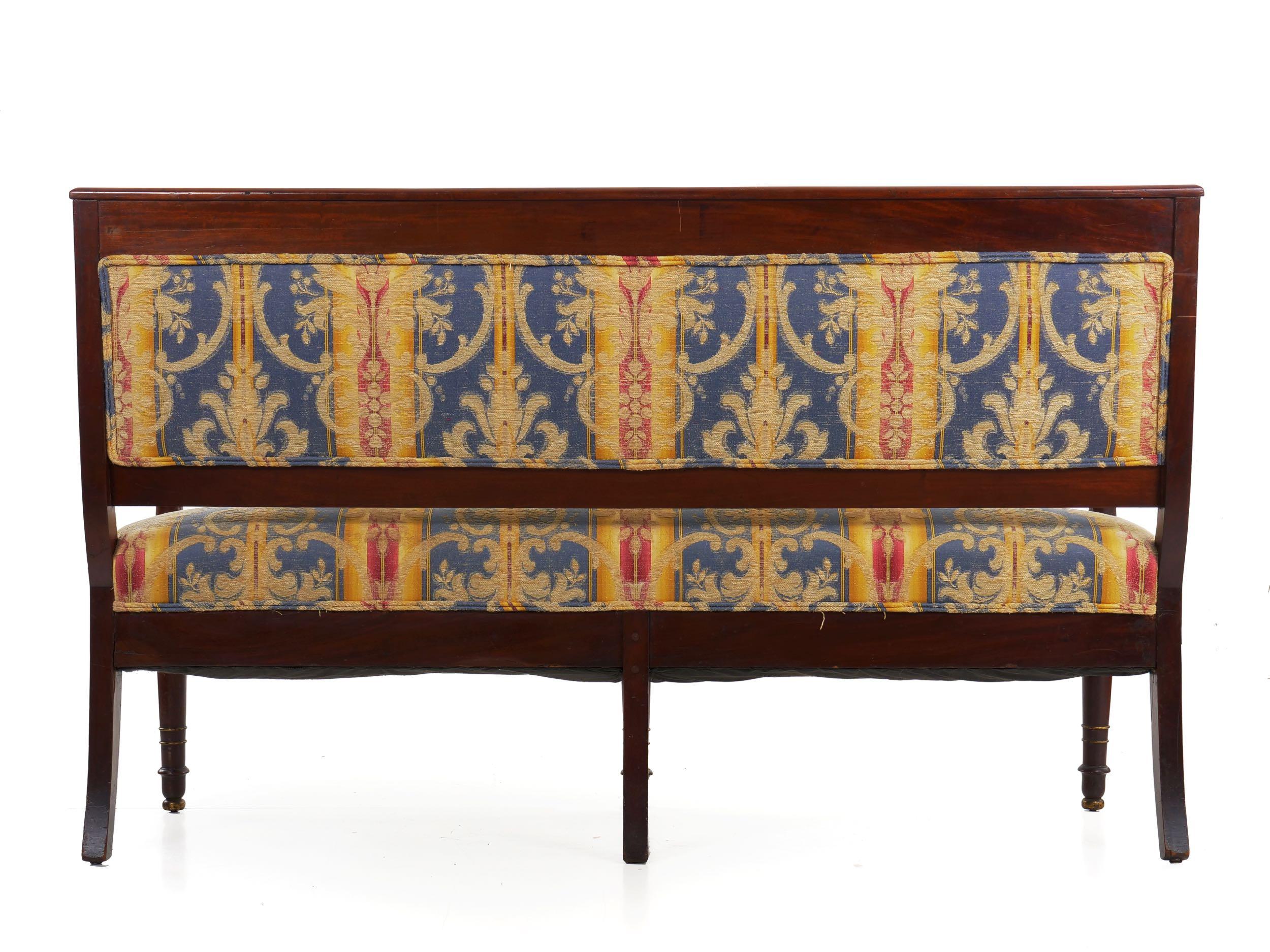 Fabric Empire Style Antique Mahogany Winged Sofa Settee, Early 20th Century