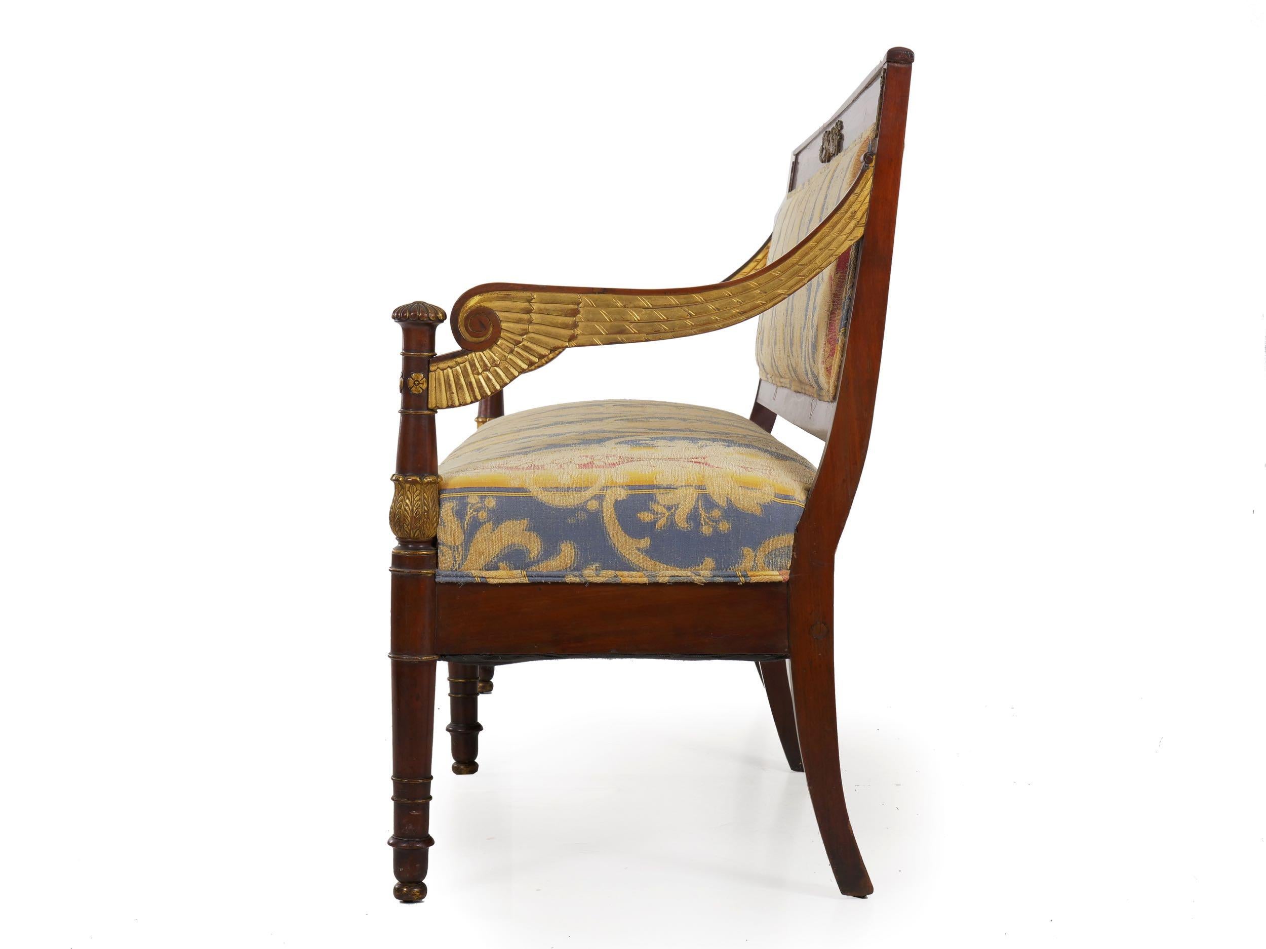 Empire Style Antique Mahogany Winged Sofa Settee, Early 20th Century 1