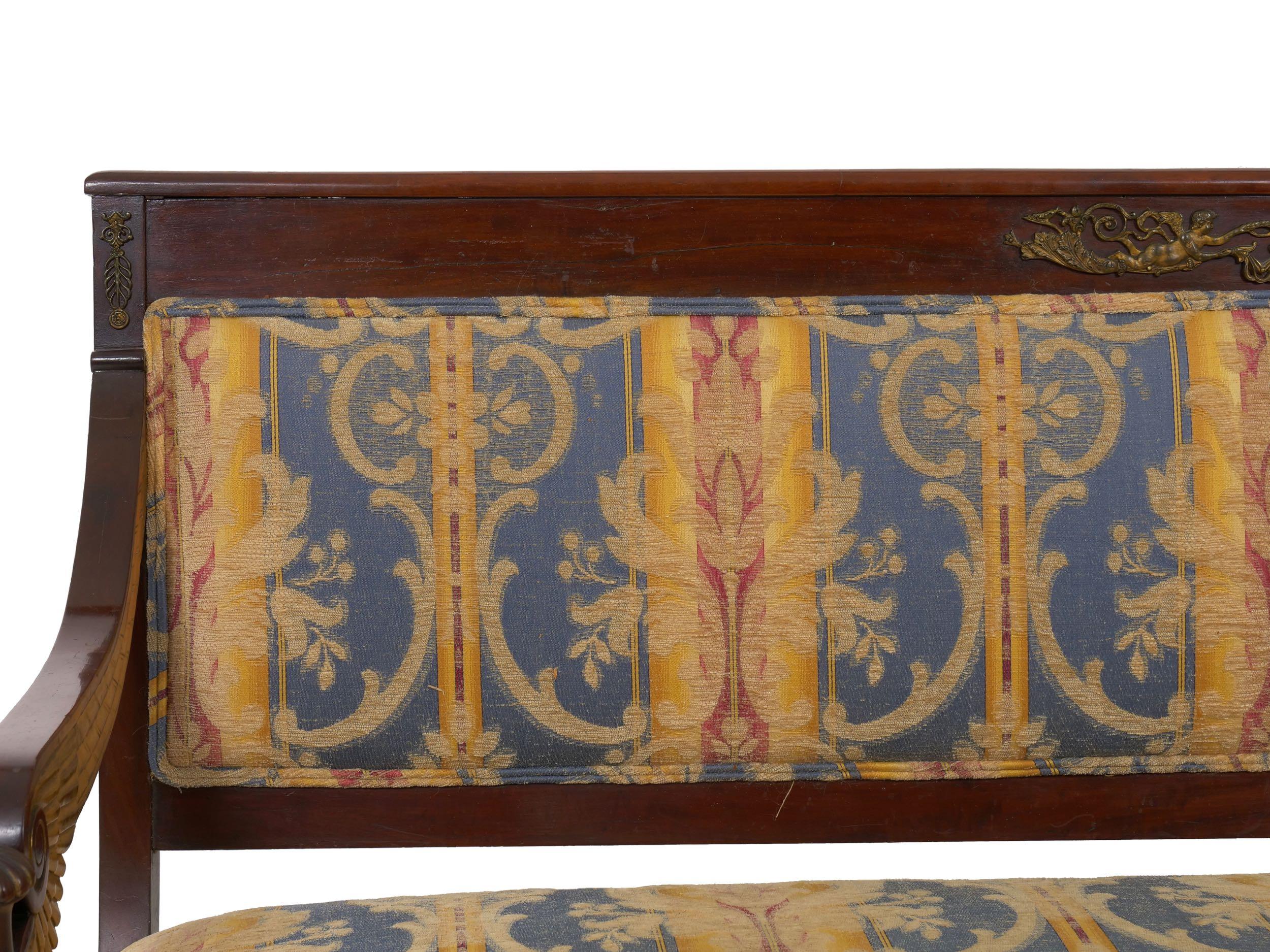 Empire Style Antique Mahogany Winged Sofa Settee, Early 20th Century 2