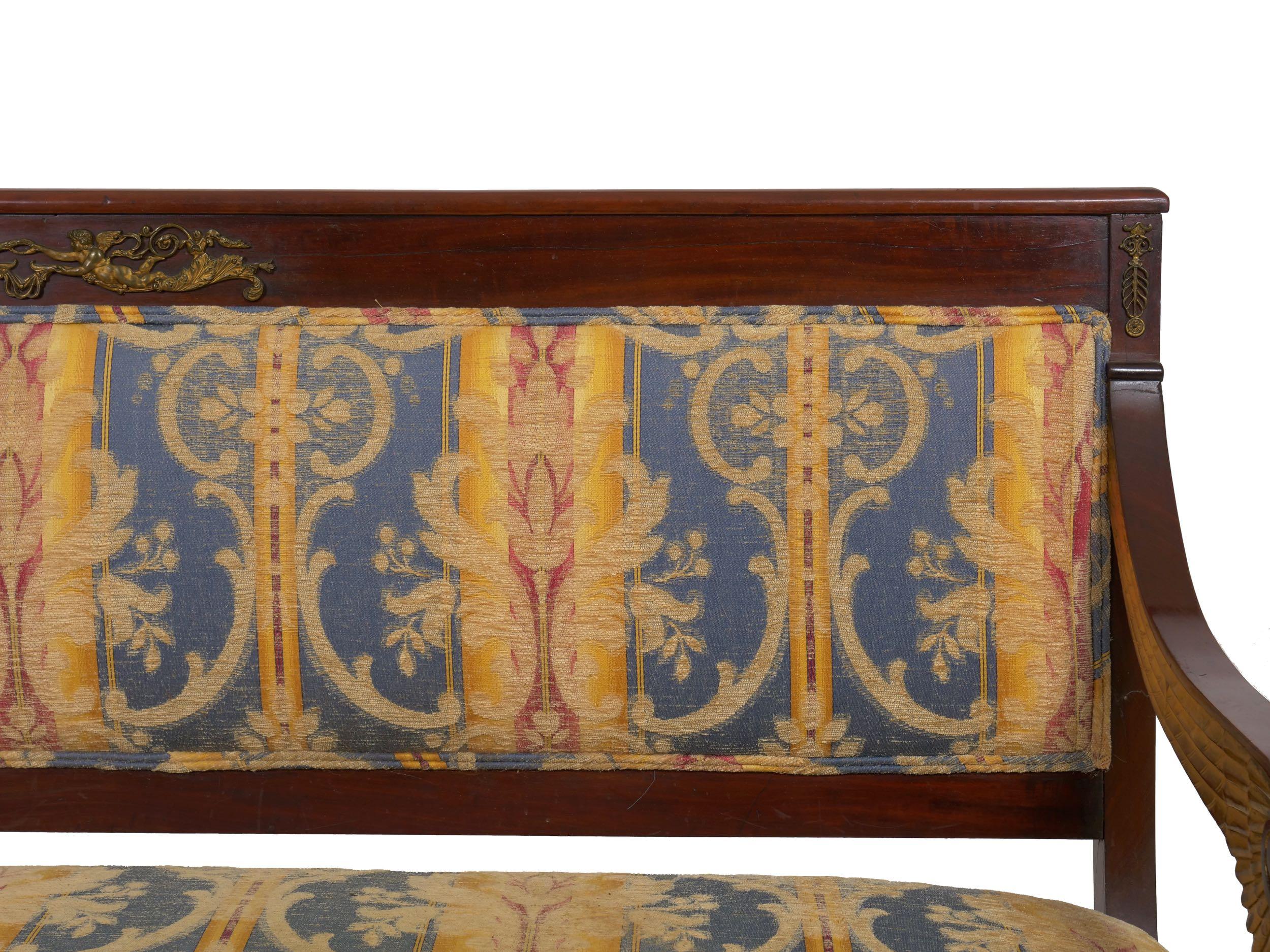 Empire Style Antique Mahogany Winged Sofa Settee, Early 20th Century 3
