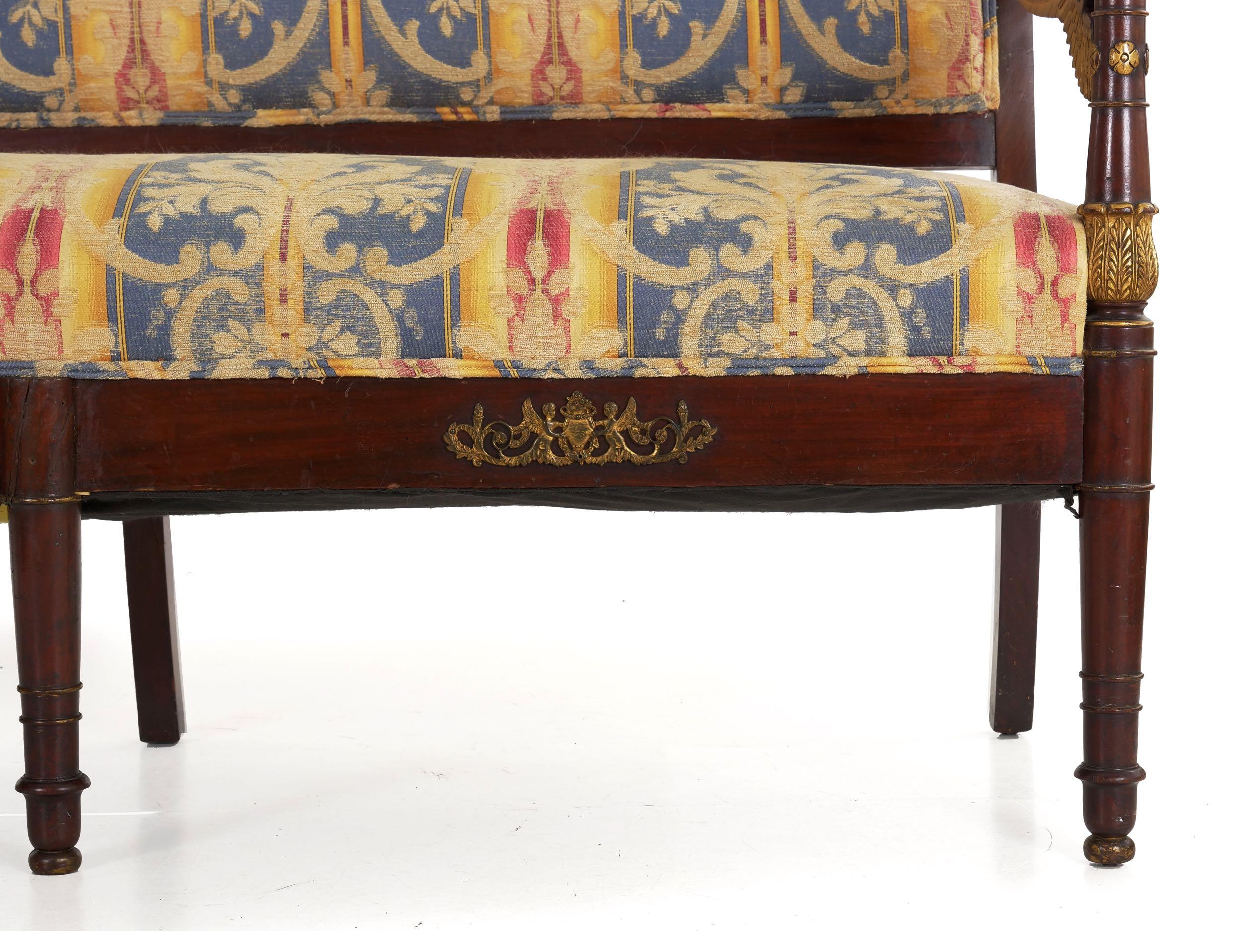 Empire Style Antique Mahogany Winged Sofa Settee, Early 20th Century 4
