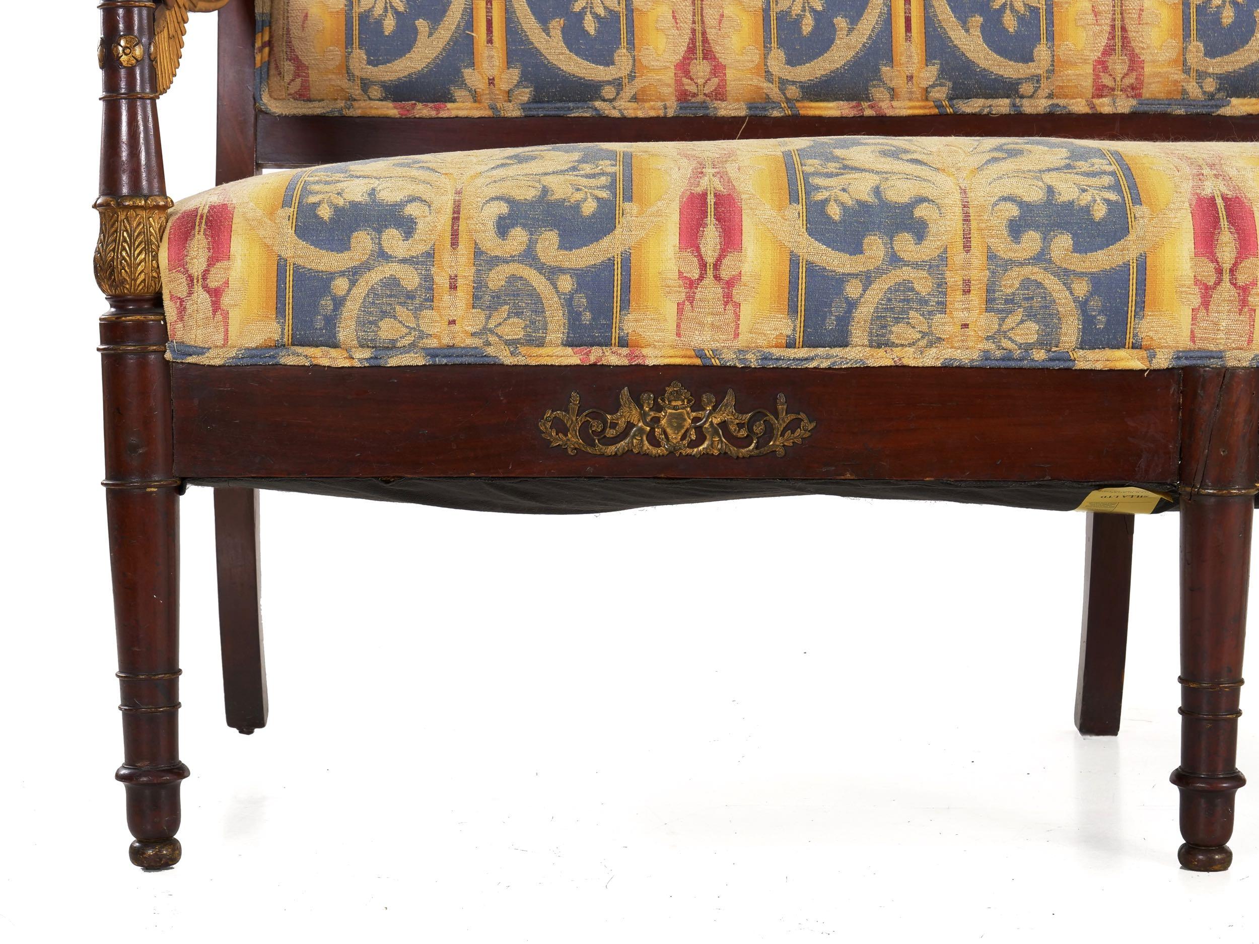 Empire Style Antique Mahogany Winged Sofa Settee, Early 20th Century 5