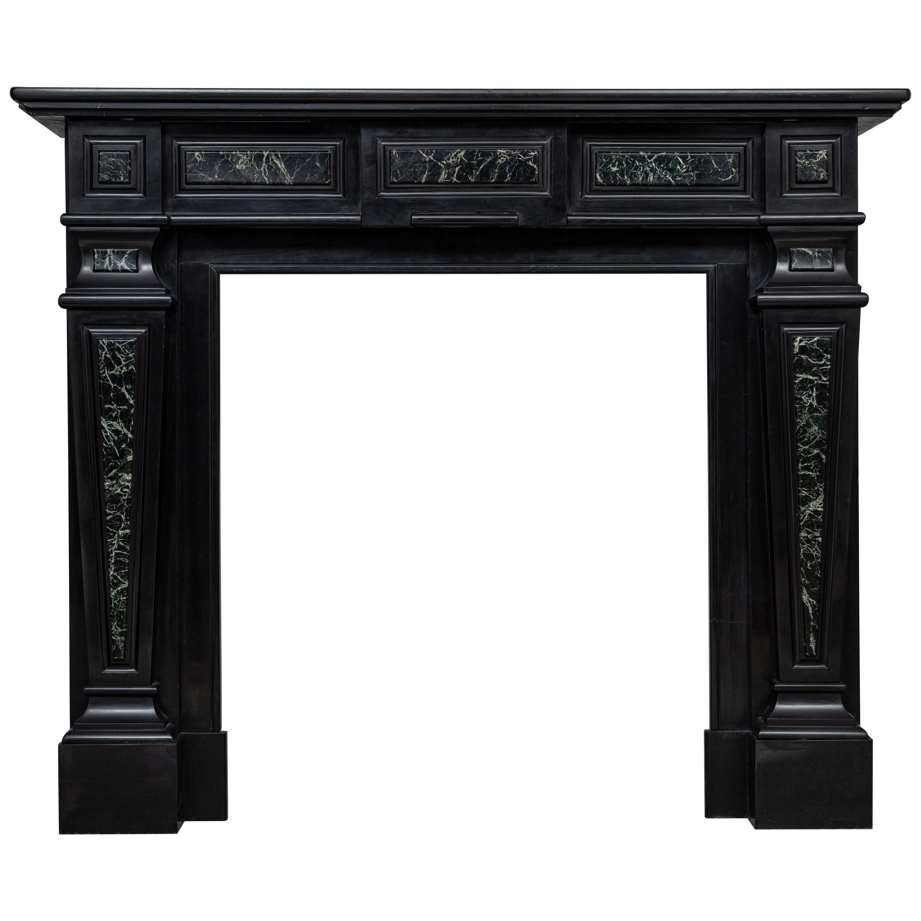 Empire-Style Antique Noir de Mazy with Marble Verde Circulation Fireplace For Sale