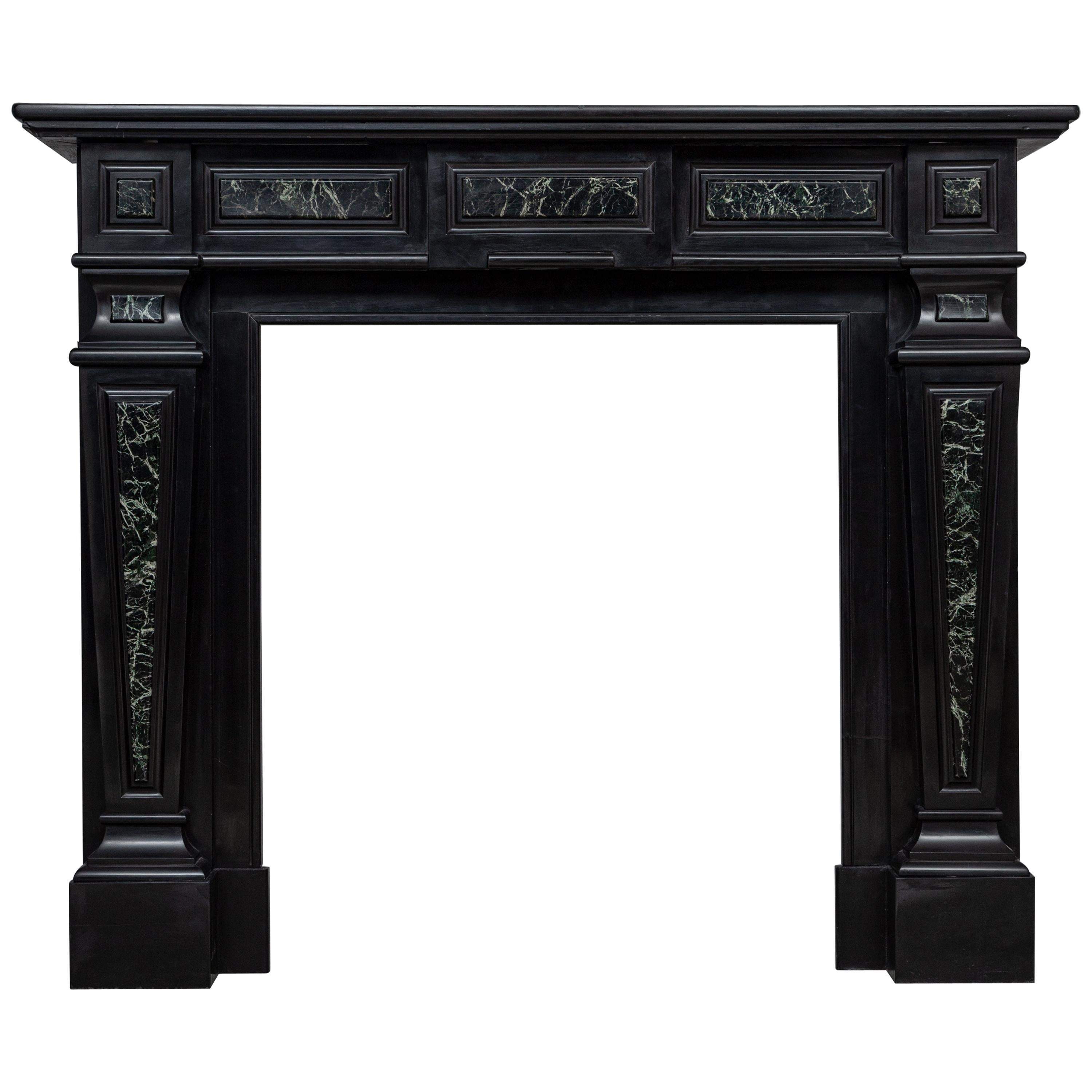 Empire-Style Antique Noir de Mazy with Marble Verde Circulation Fireplace