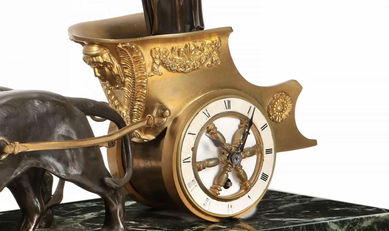 Empire Style Athena in Lion Chariot Clock, 19th Century 1