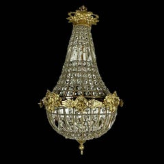 Lustre panier en cristal perlé de style Empire, fin du XXe siècle