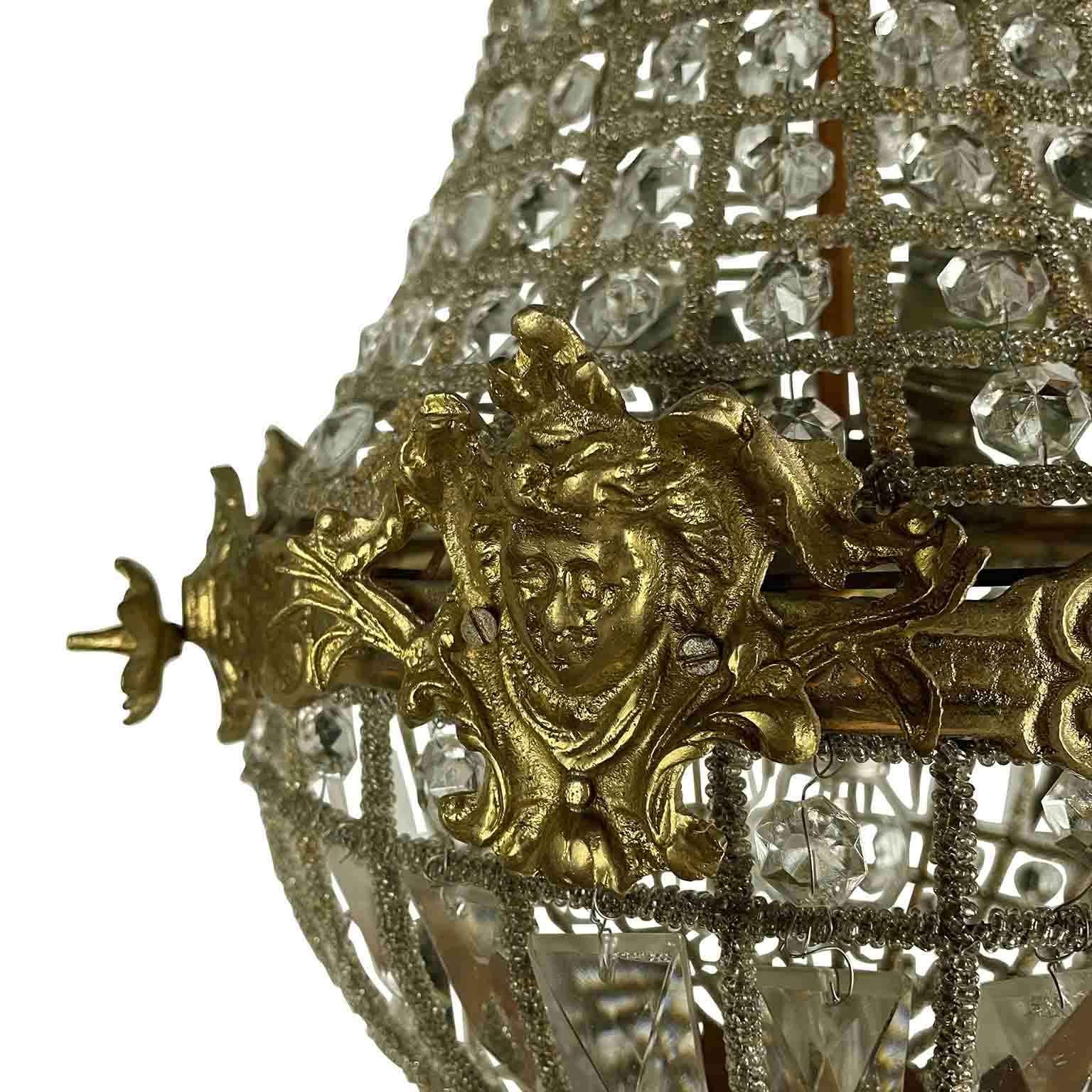 Empire Style Beaded Crystal Basket Chandelier, Late 20th Century For Sale 1