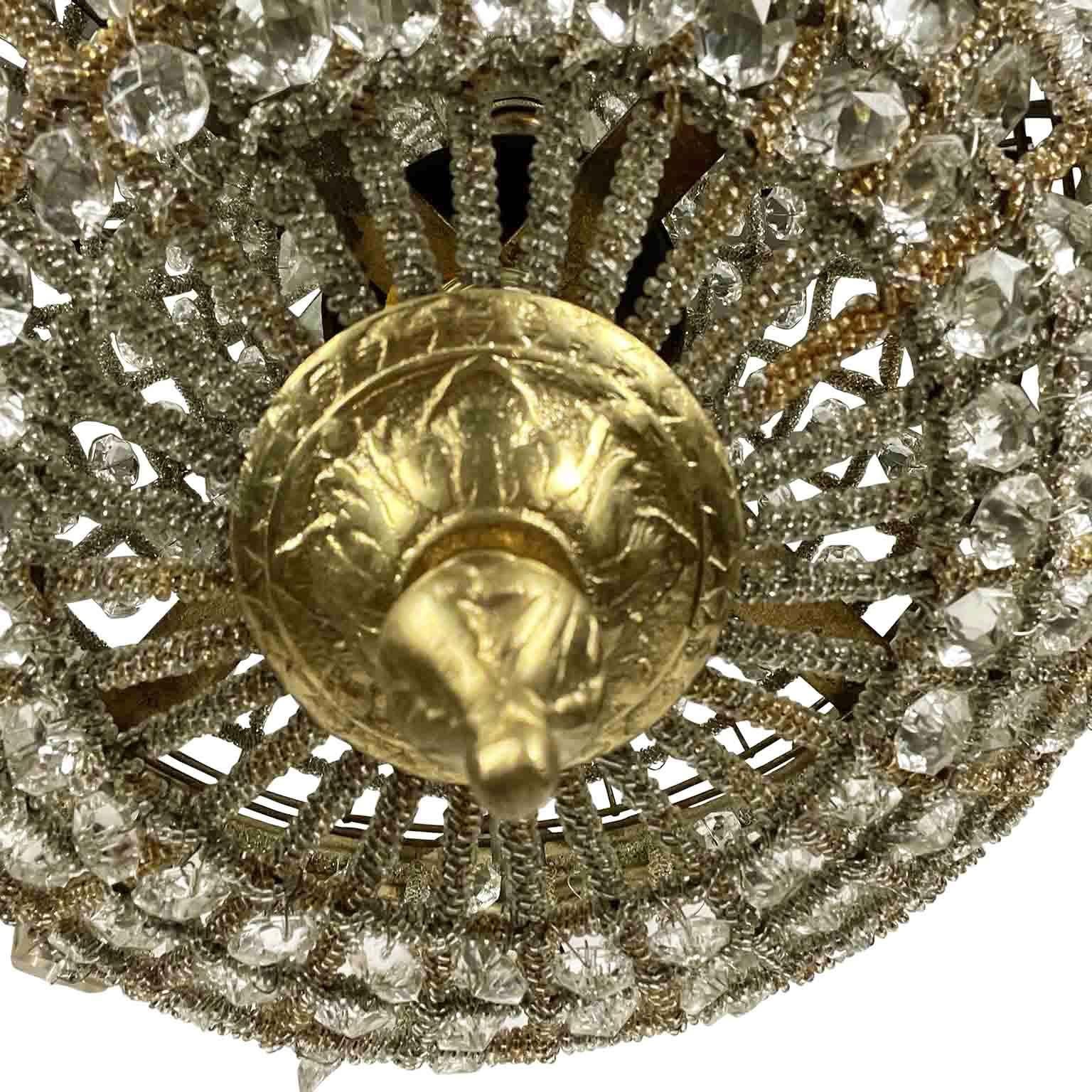 Lustre panier en cristal perlé de style Empire, fin du XXe siècle en vente 1