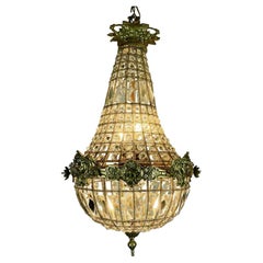 Antique Empire Style Beaded Crystal Basket Chandelier, Late 20th Century