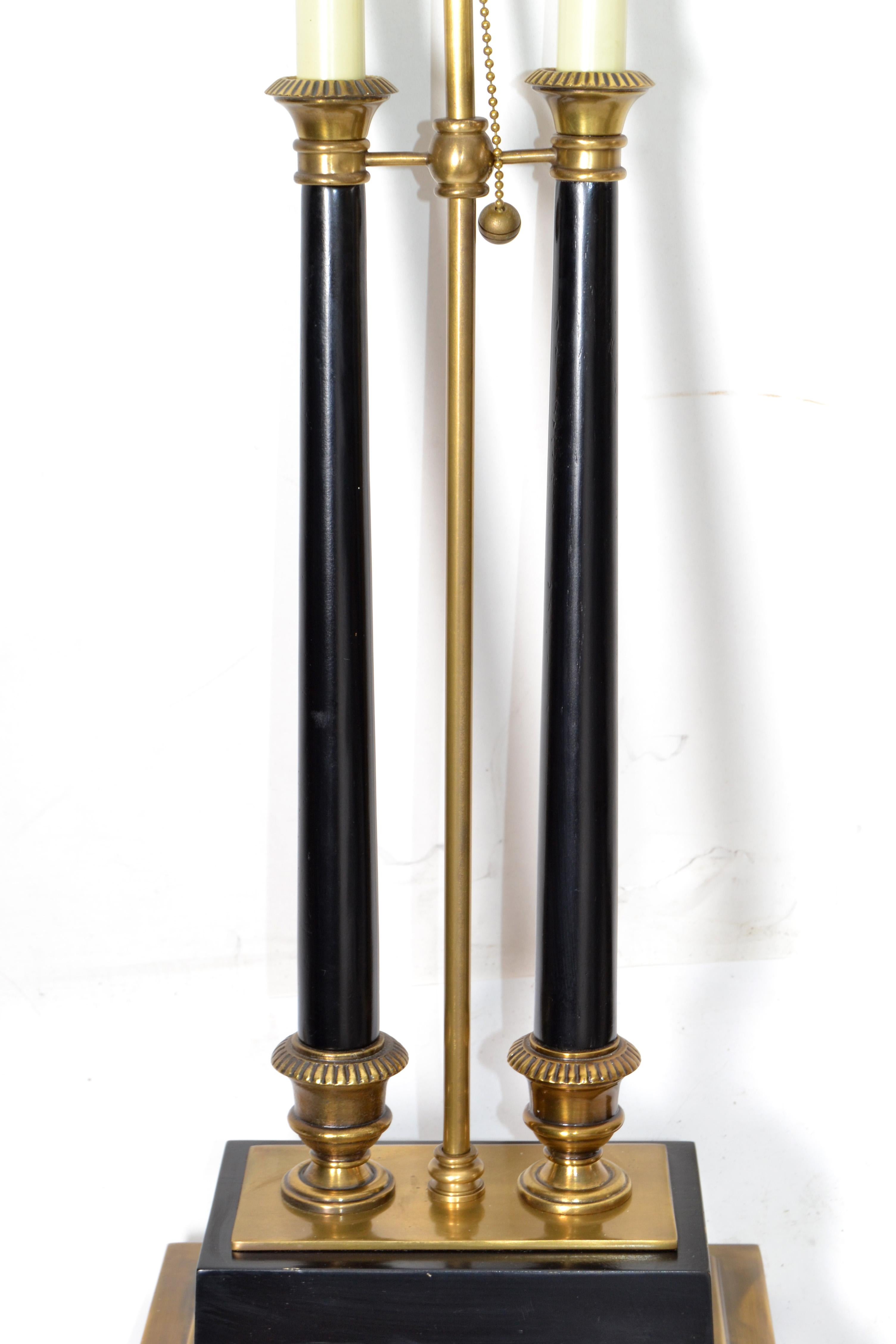 Empire Style Big Scale Brass & Ebonized Wood Rectangular Solid Brass Lamps Pair For Sale 2