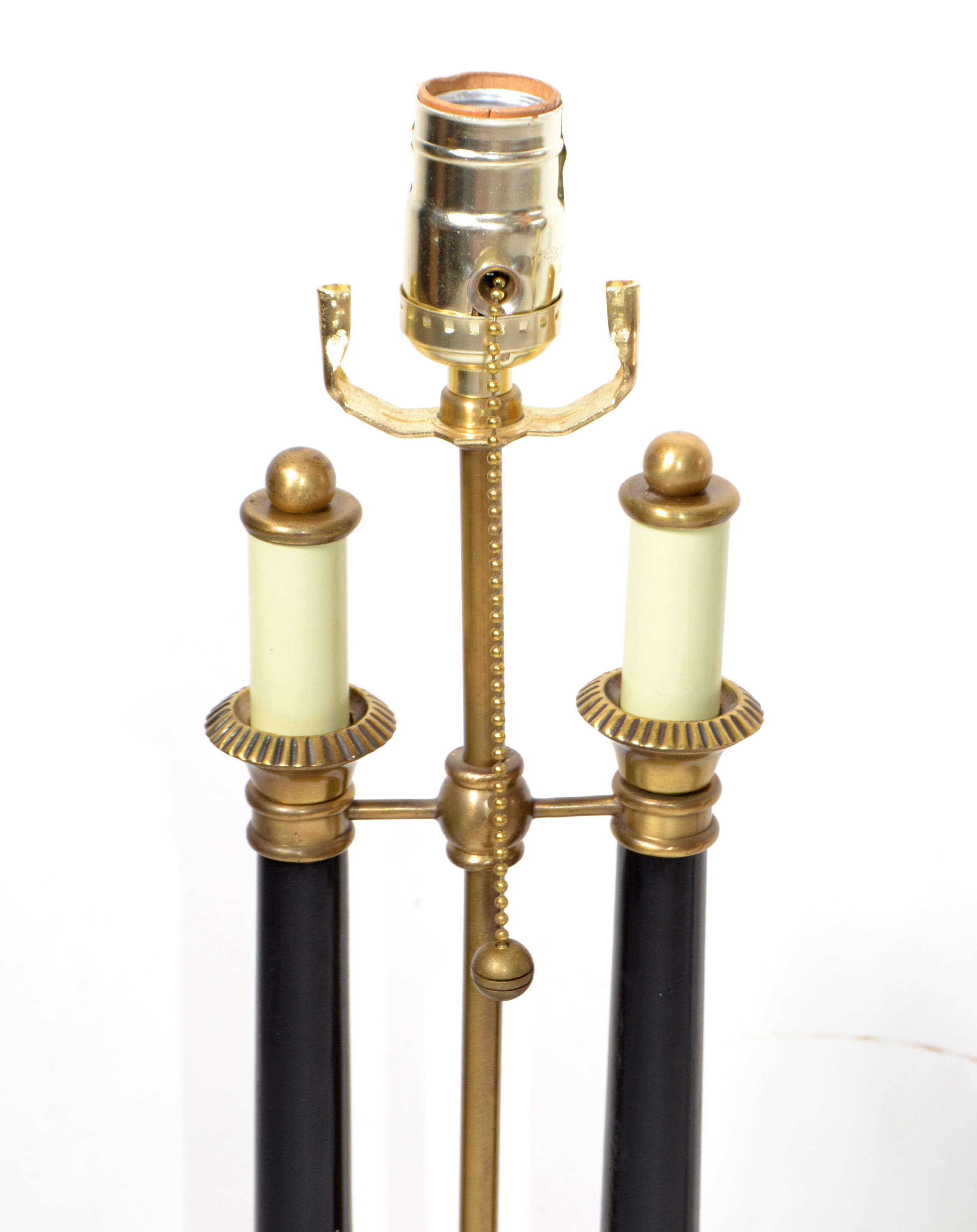 Empire Style Big Scale Brass & Ebonized Wood Rectangular Solid Brass Lamps Pair For Sale 3