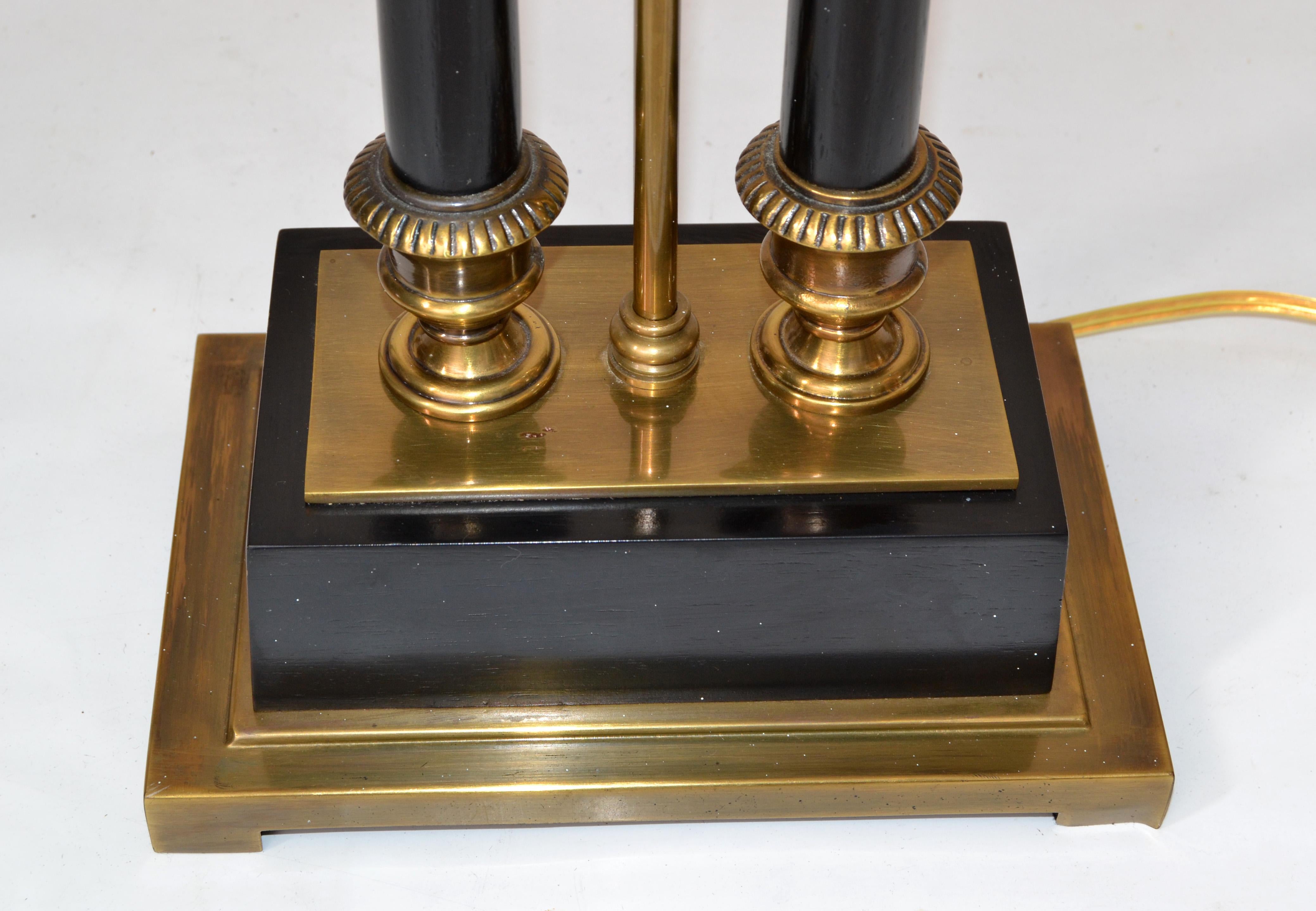 Empire Style Big Scale Brass & Ebonized Wood Rectangular Solid Brass Lamps Pair For Sale 4