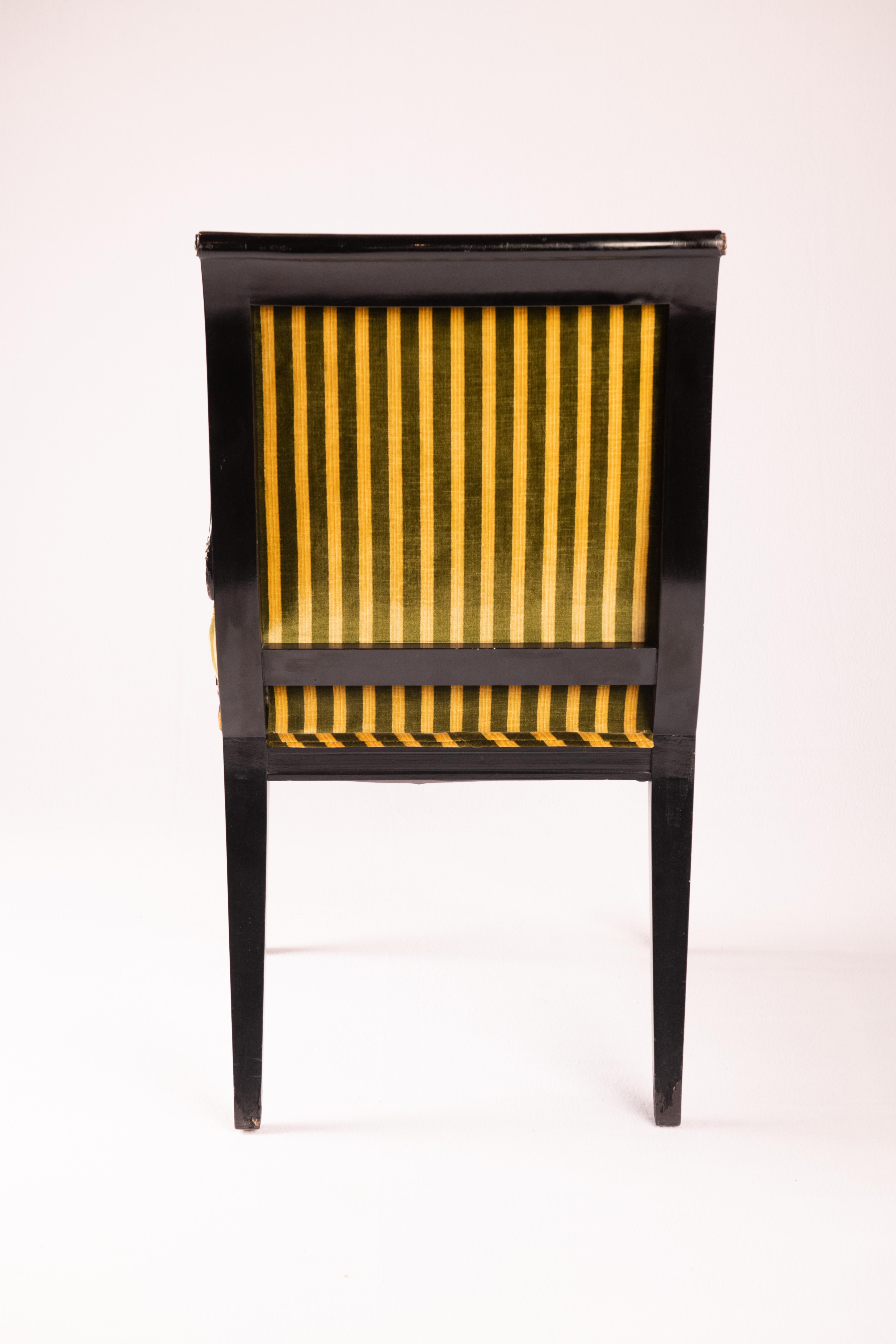 Empire Style Black chair with Gilding and Stripe Velvet For Sale 3