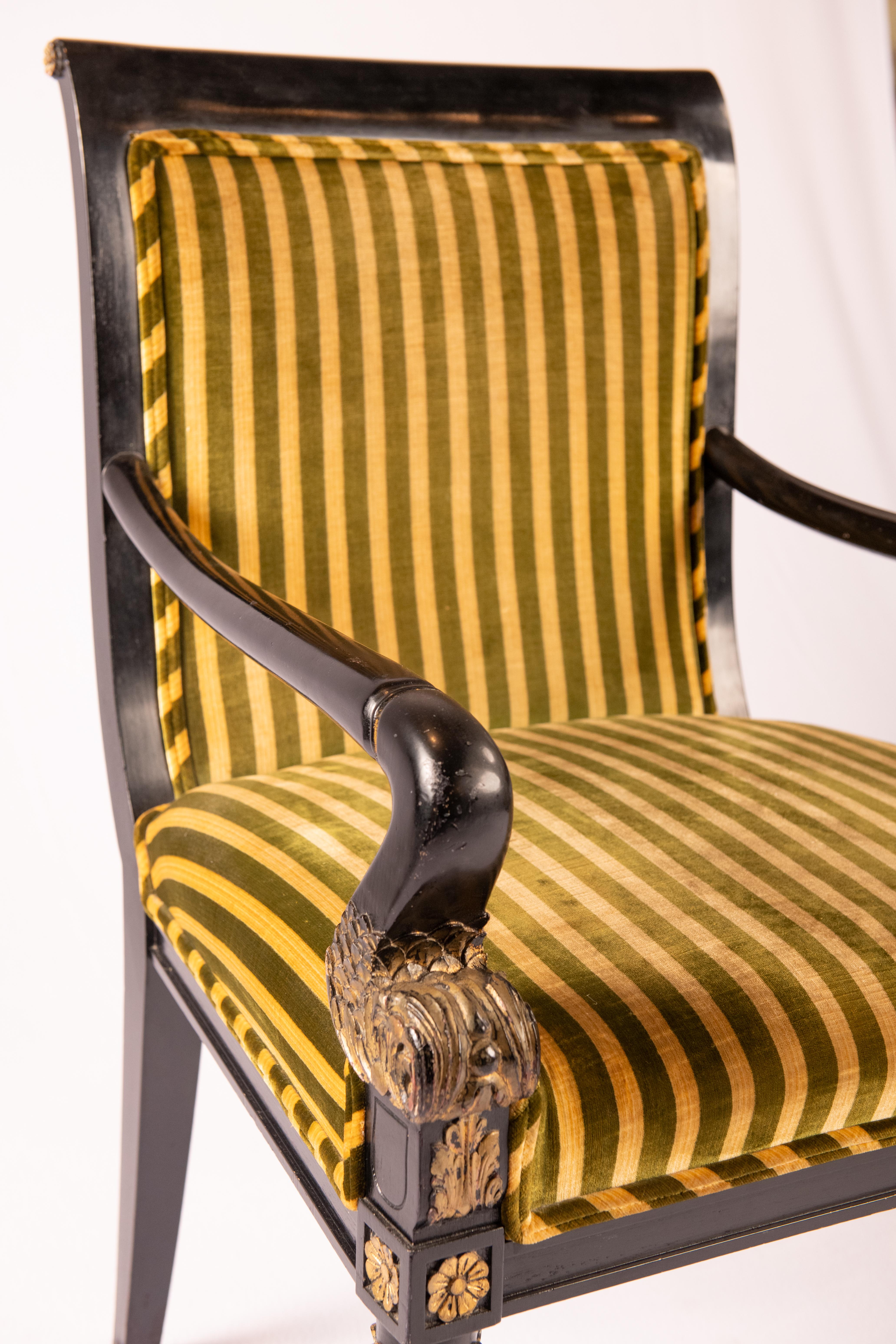 Unknown Empire Style Black chair with Gilding and Stripe Velvet For Sale