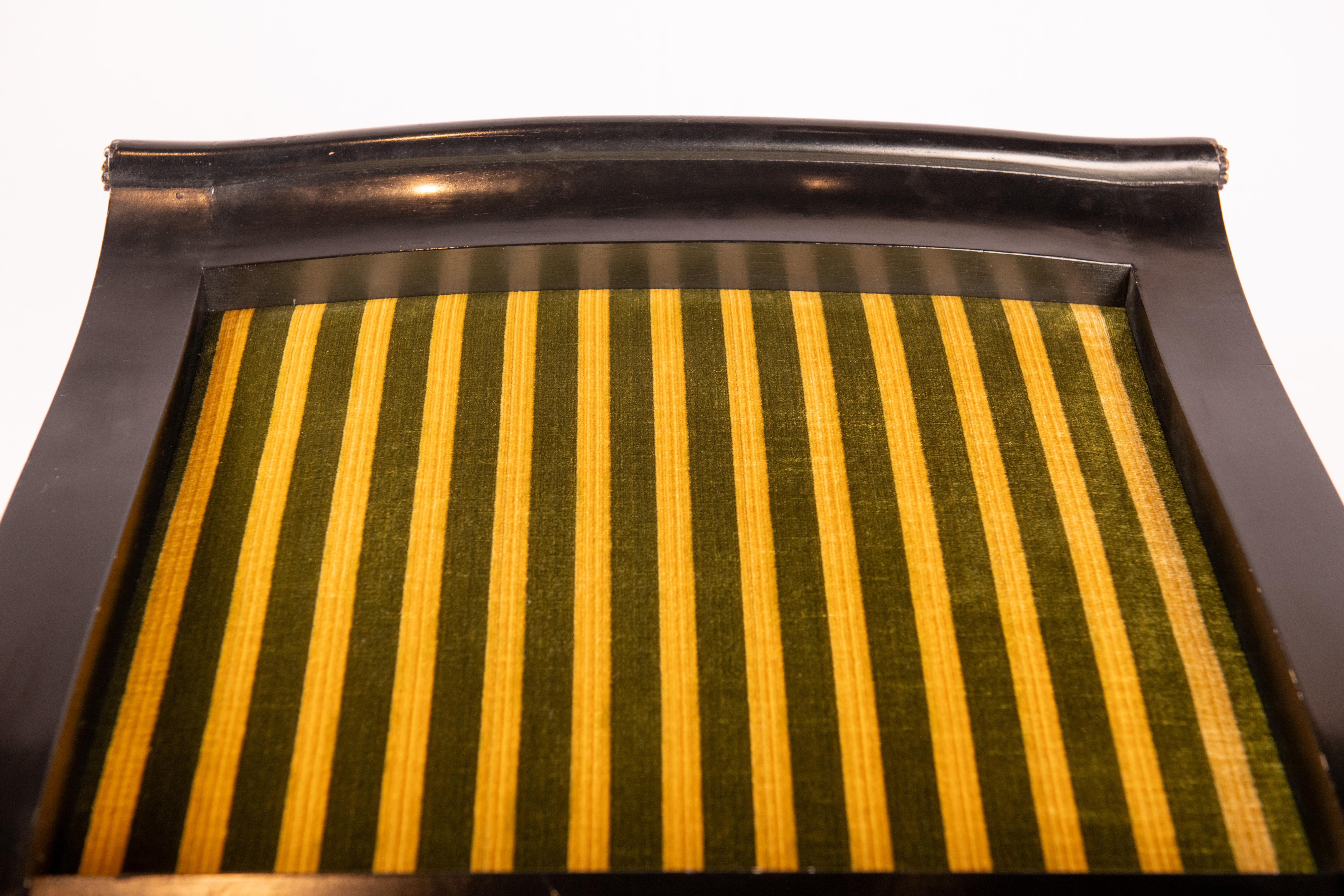 19th Century Empire Style Black chair with Gilding and Stripe Velvet For Sale