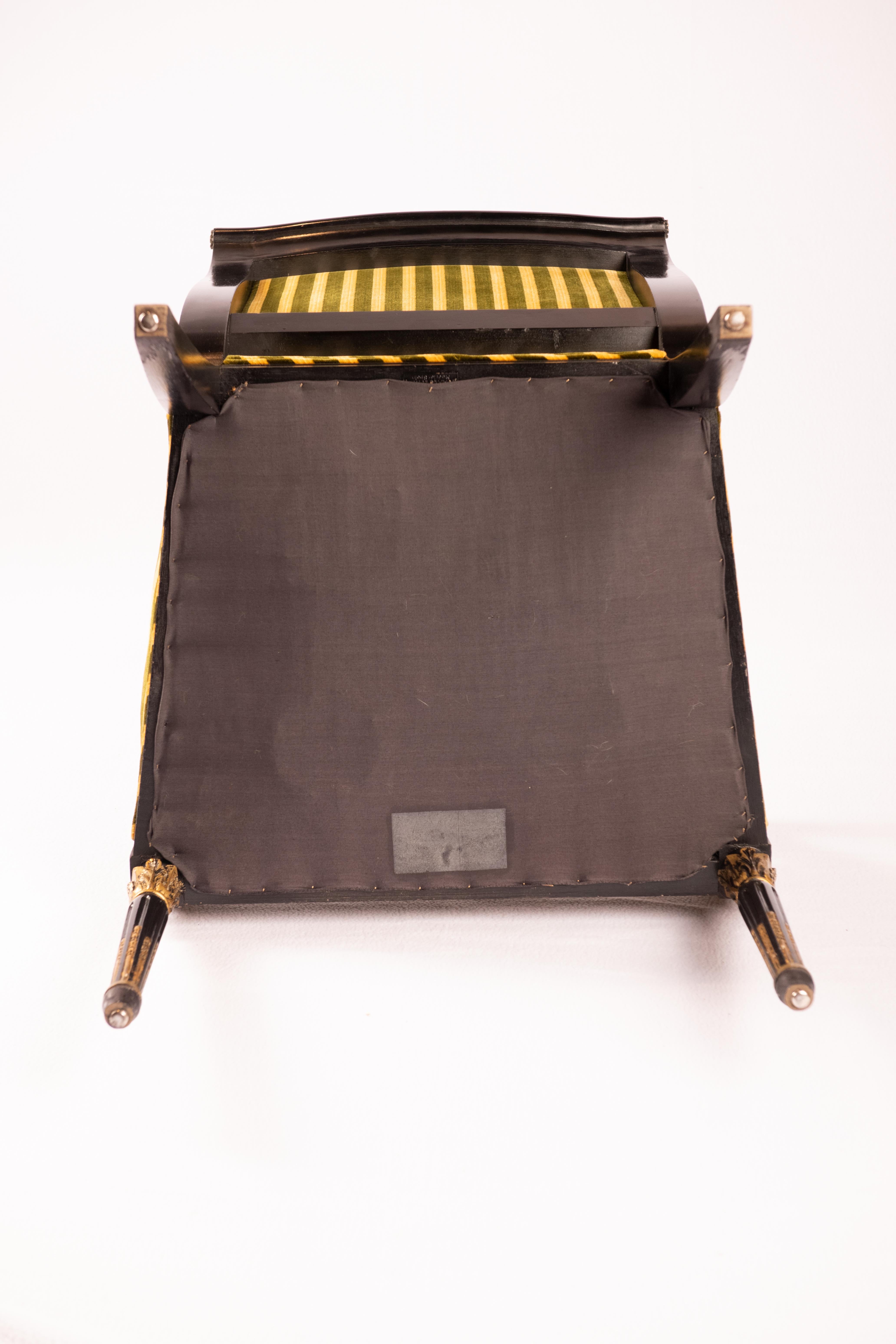 Empire Style Black chair with Gilding and Stripe Velvet For Sale 1