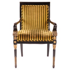 Empire Style Black chair with Gilding and Stripe Velvet