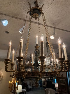 Empire style black enamel and gilt brass chandelier
