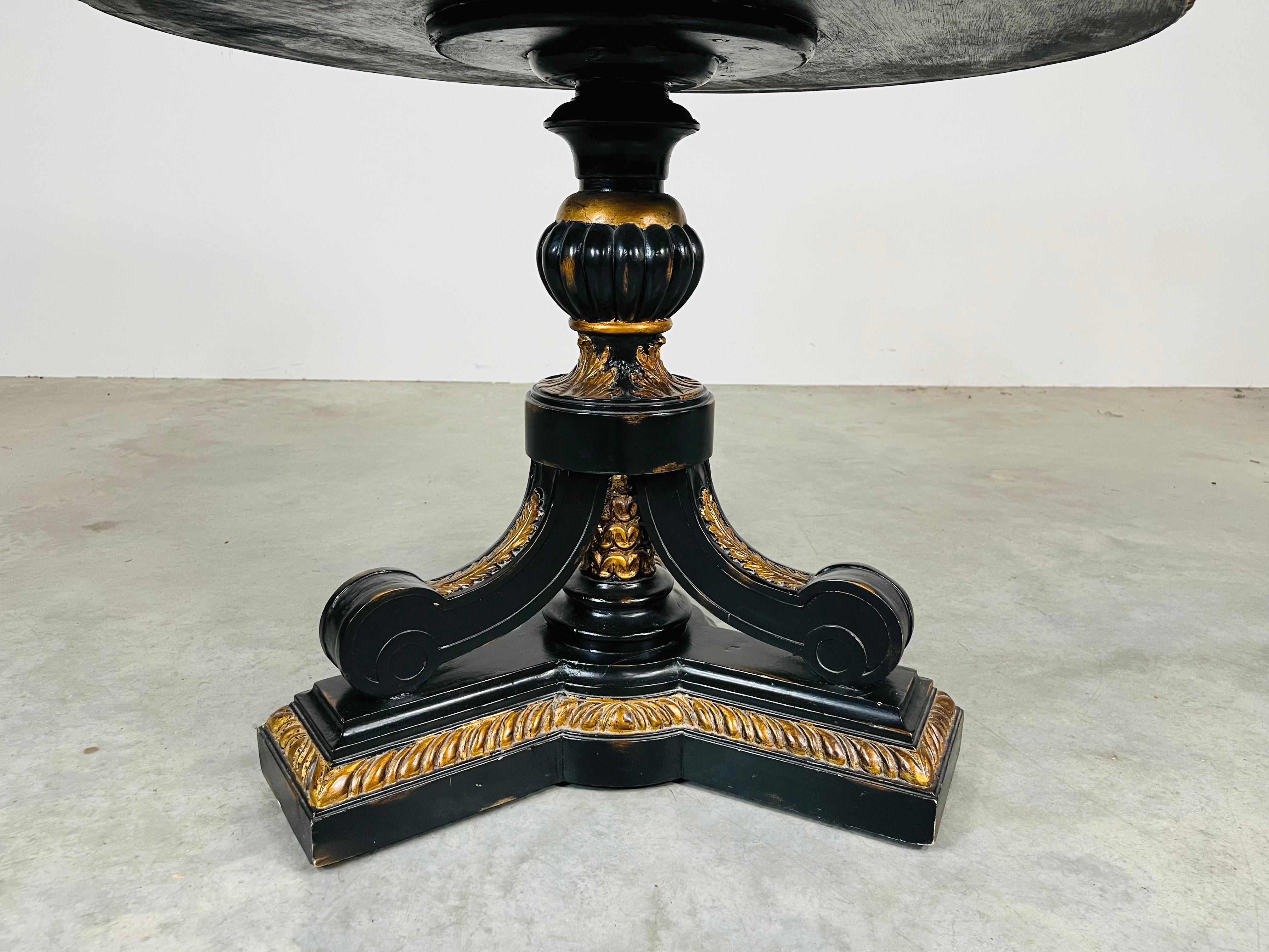 Empire Style Black Lacquer Eglomise Glass Top Round Foyer Or Center Table 1