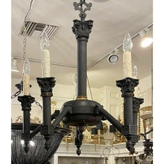 Empire Style Black Neoclassical Corinthian Column Six Light Chandelier