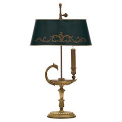 Empire Style Bouillote Lamp, Bronze & Gold Leaf, French Antique, 1900