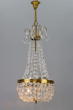 Empire Style Brass and Crystal Glass Three-Light Basket Chandelier