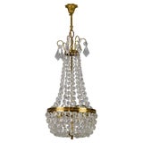 Empire Style Brass and Crystal Glass Three-Light Basket Chandelier For Sale  at 1stDibs
