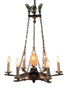 Empire Style Brass and Painted Brass Light Fixture, American Mid 20th Century