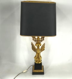 Empire style brass eagle table lamp by Lusterie Deknudt, 1970s