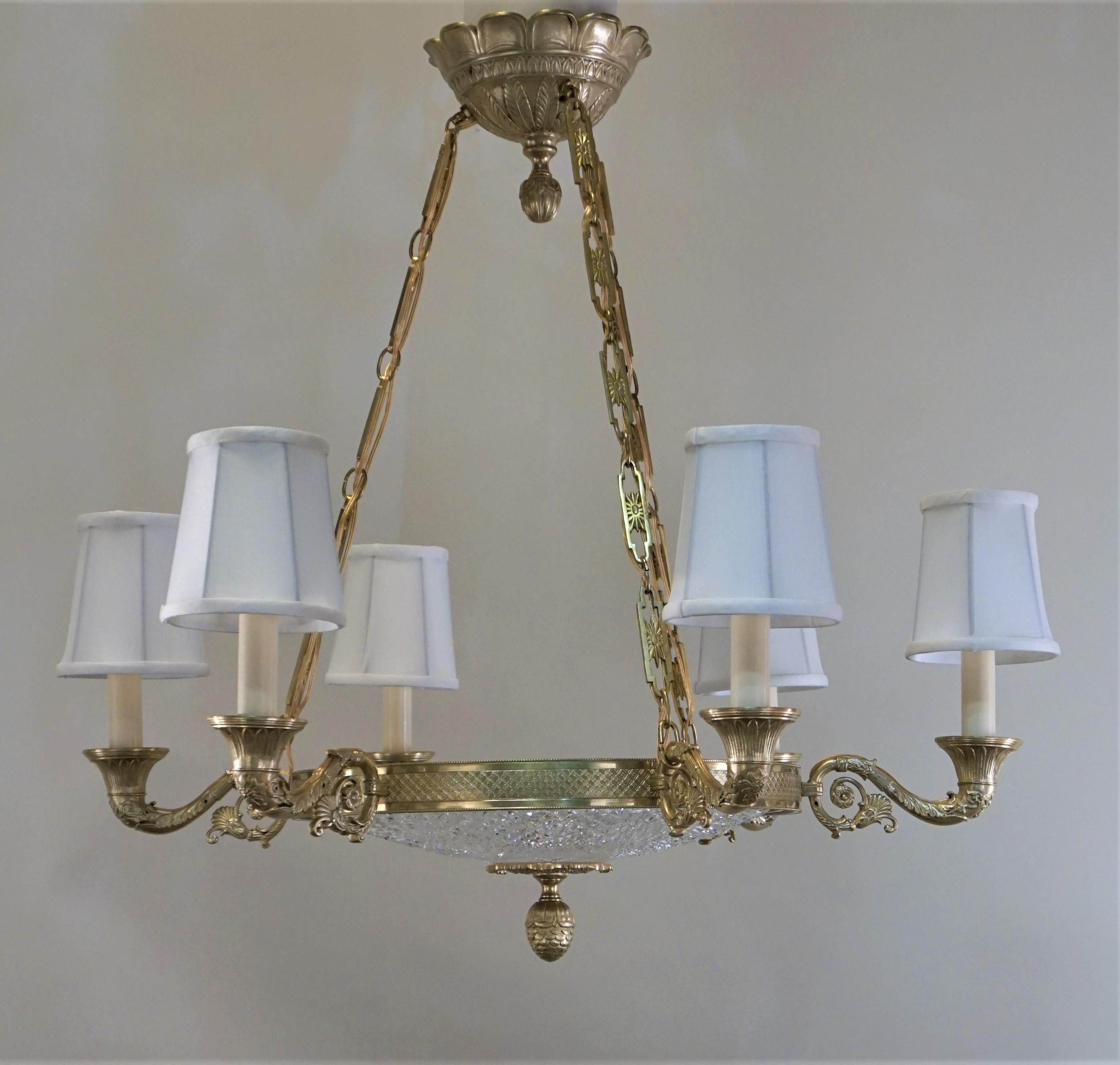 Empire Style Bronze and Cut Crystal Chandelier 5