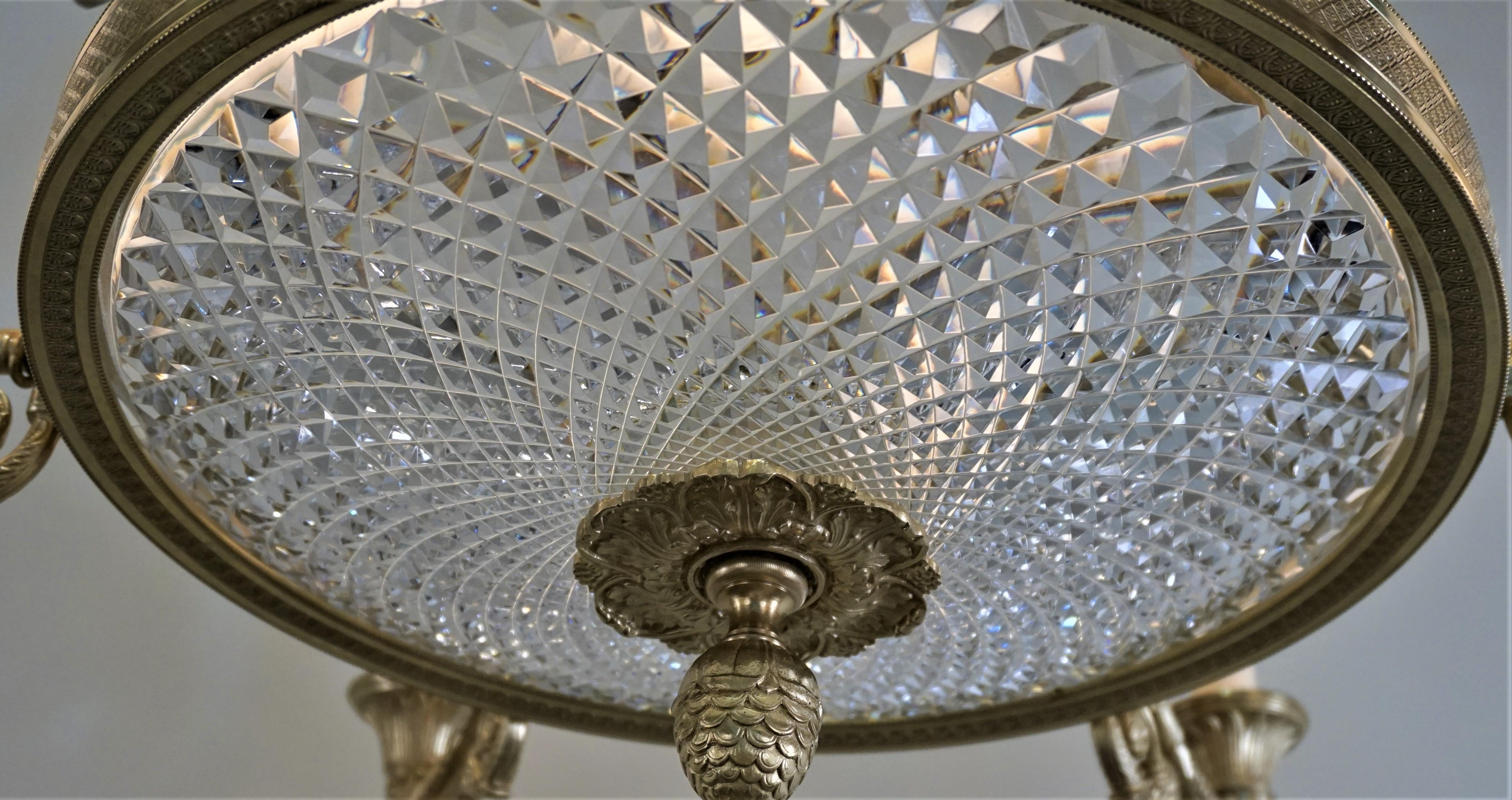 Empire Style Bronze and Cut Crystal Chandelier im Zustand „Gut“ in Fairfax, VA