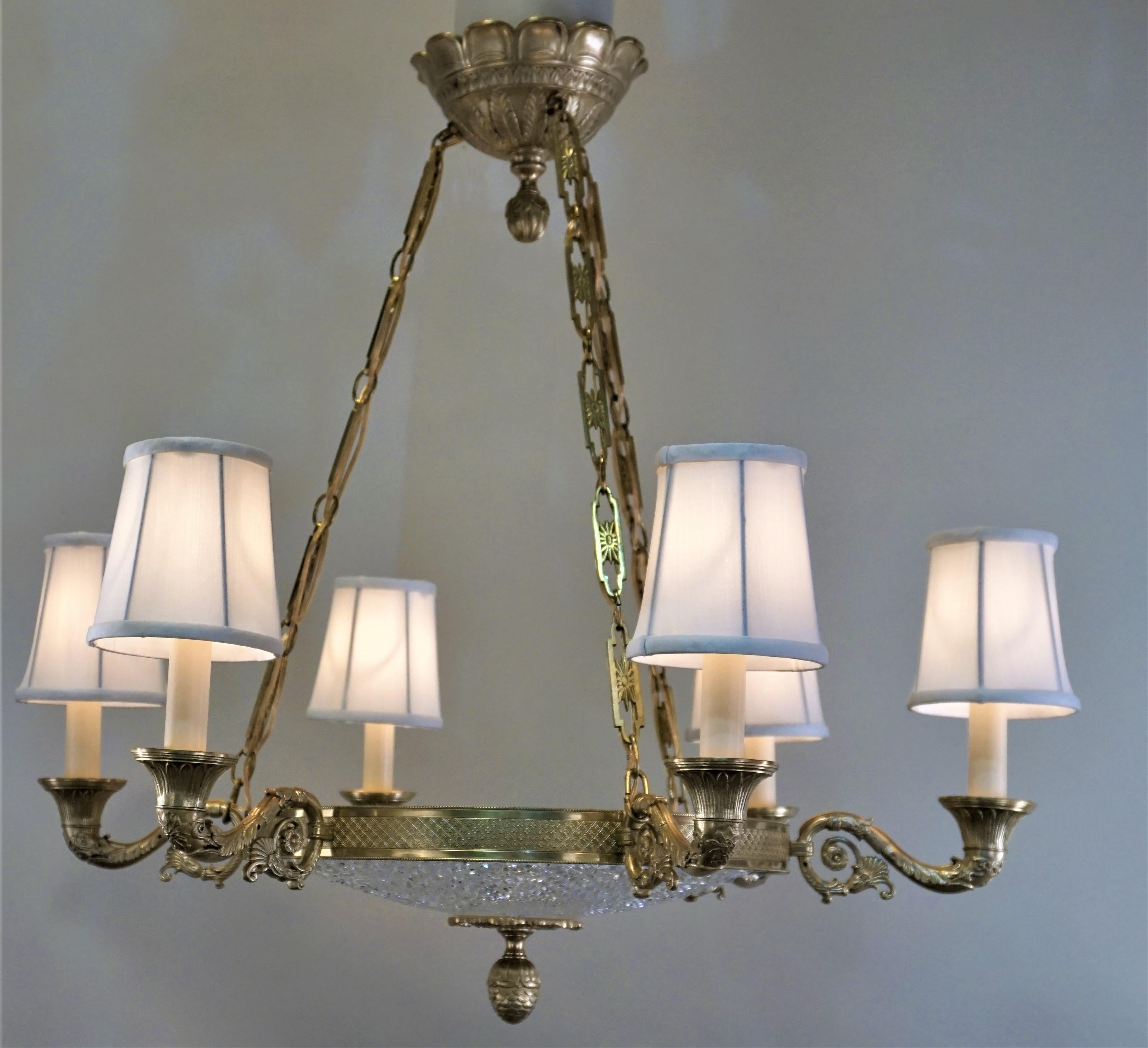 Empire Style Bronze and Cut Crystal Chandelier 1