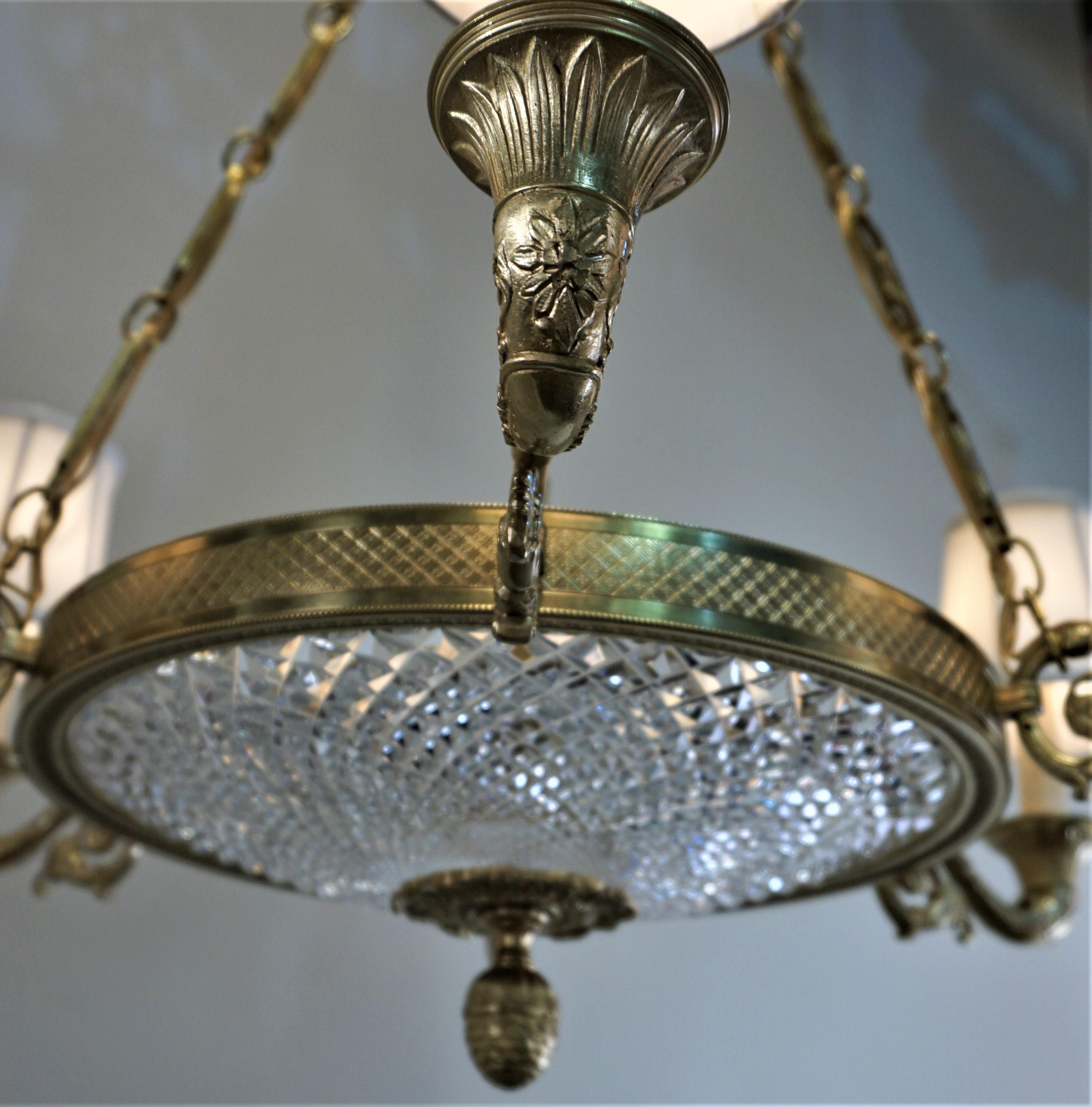 Empire Style Bronze and Cut Crystal Chandelier 3