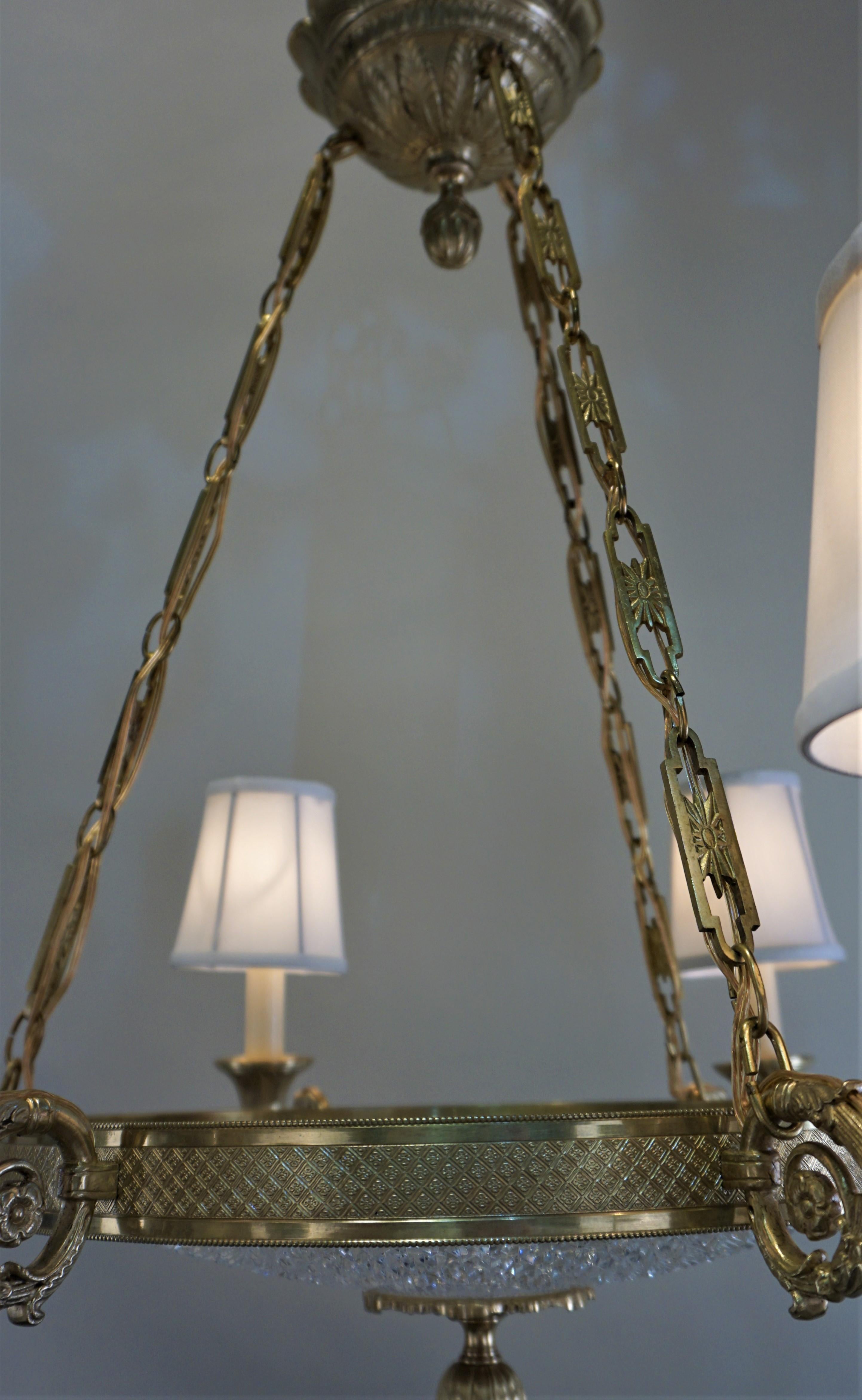 Empire Style Bronze and Cut Crystal Chandelier 2