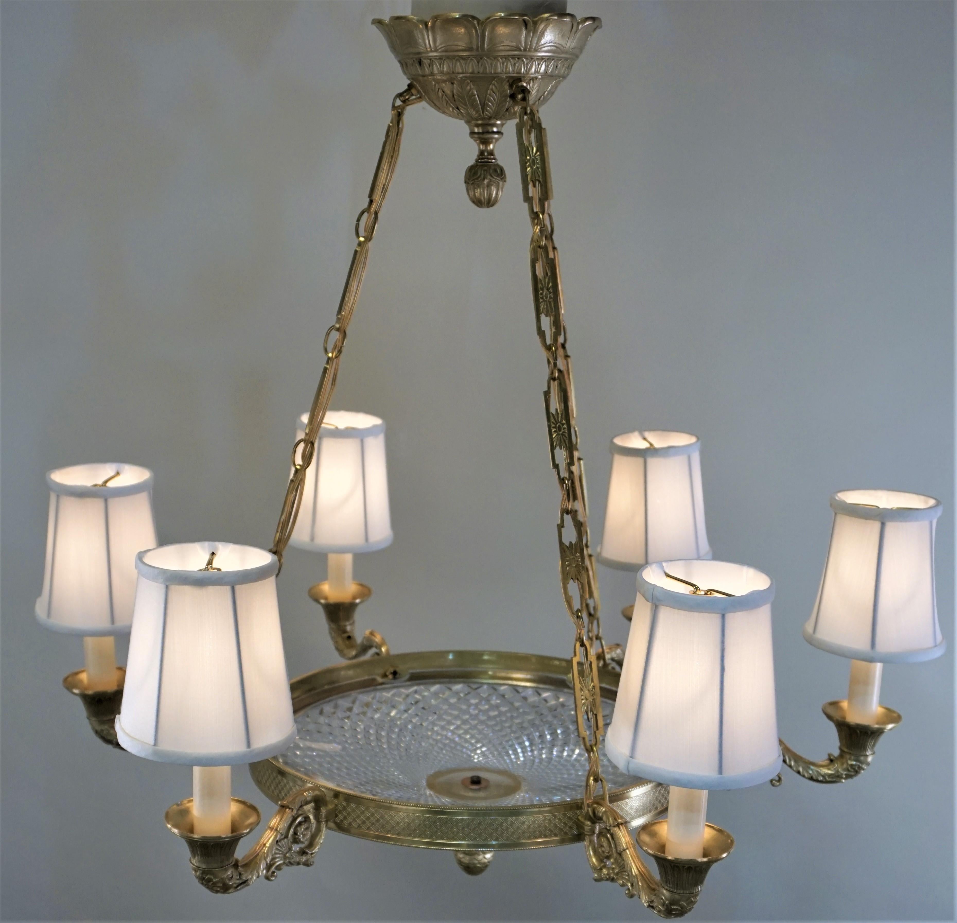 Empire Style Bronze and Cut Crystal Chandelier 4