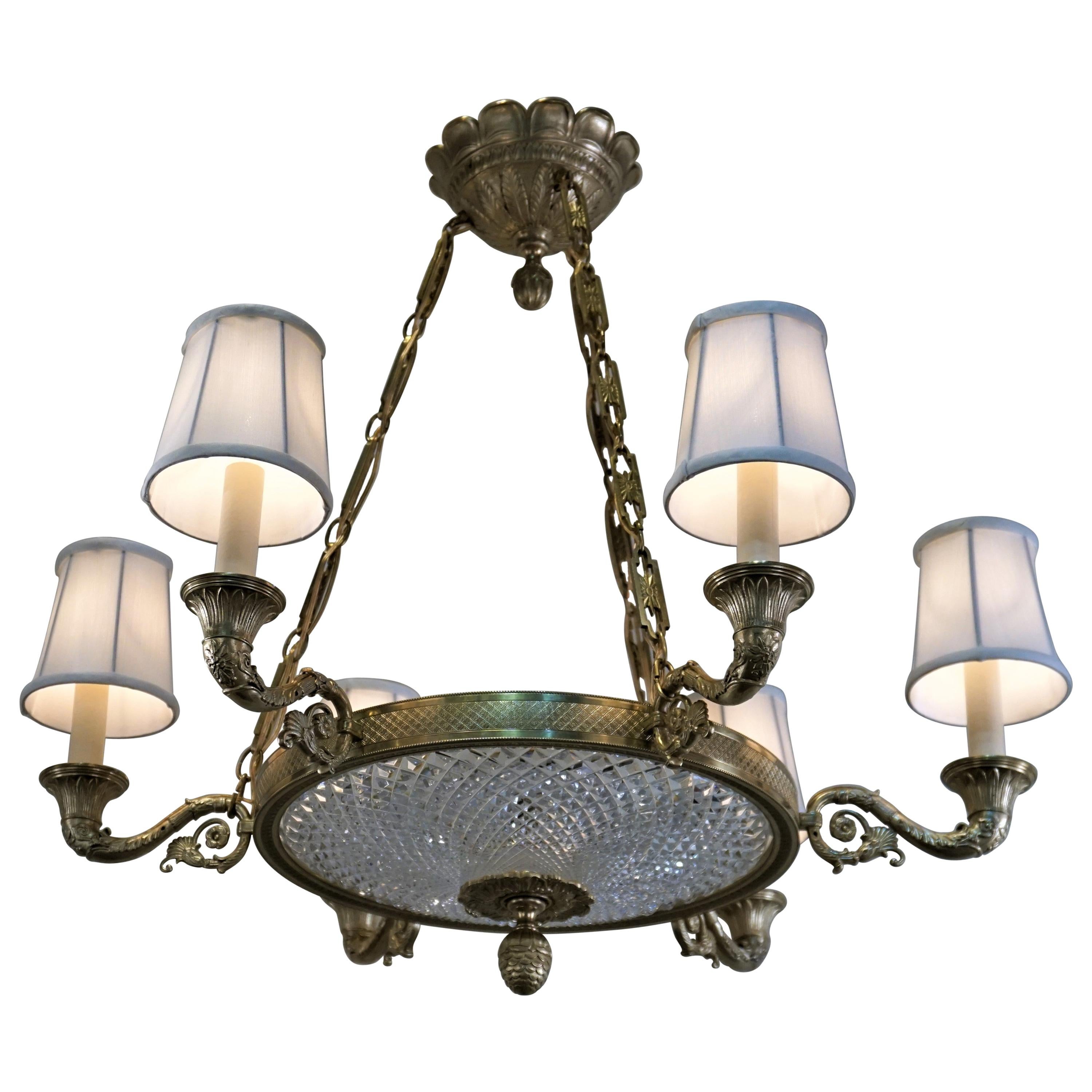 Empire Style Bronze and Cut Crystal Chandelier