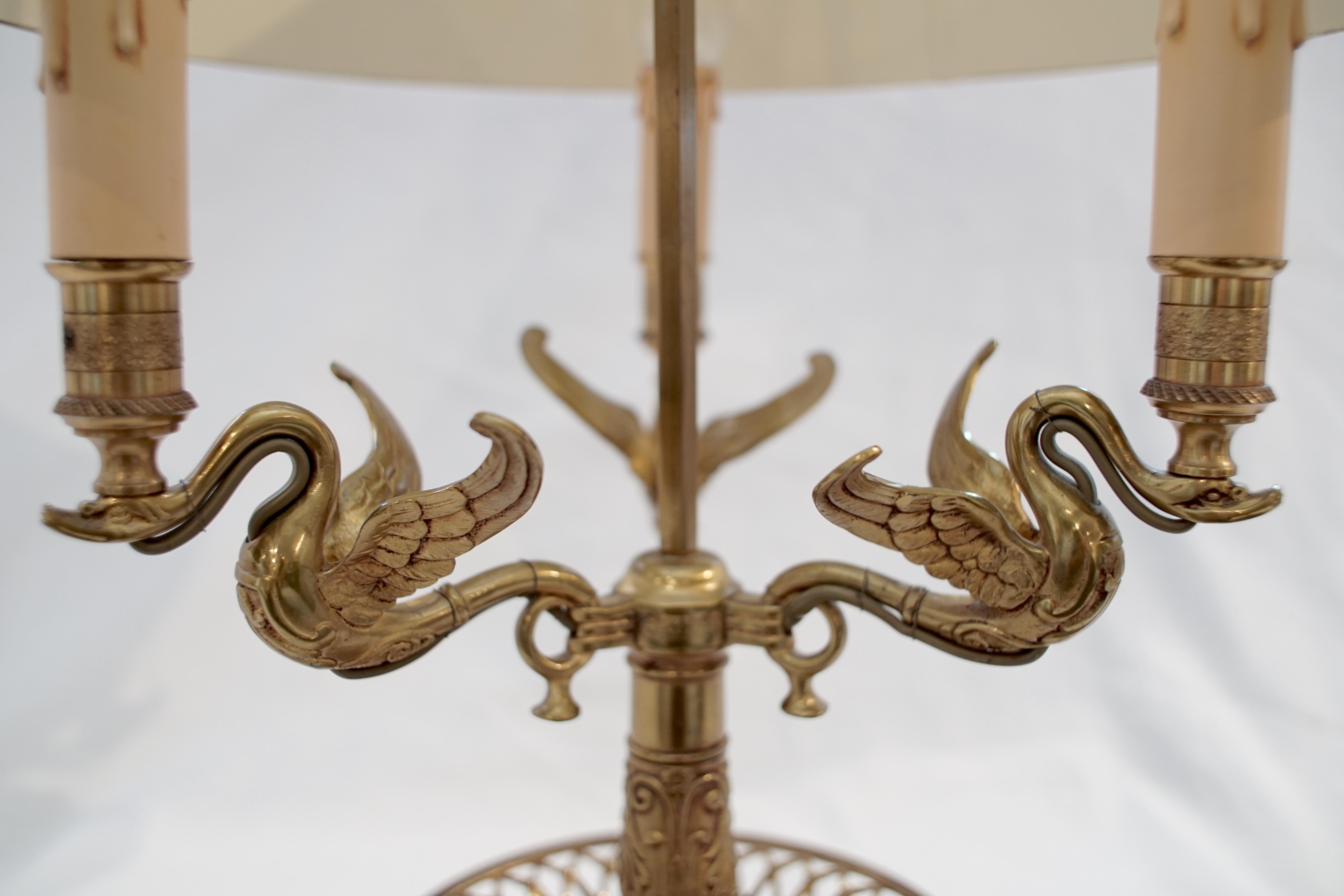 Bronze-Bouillotte-Lampe im Empire-Stil mit rotem Tôle-Schirm im Angebot 6