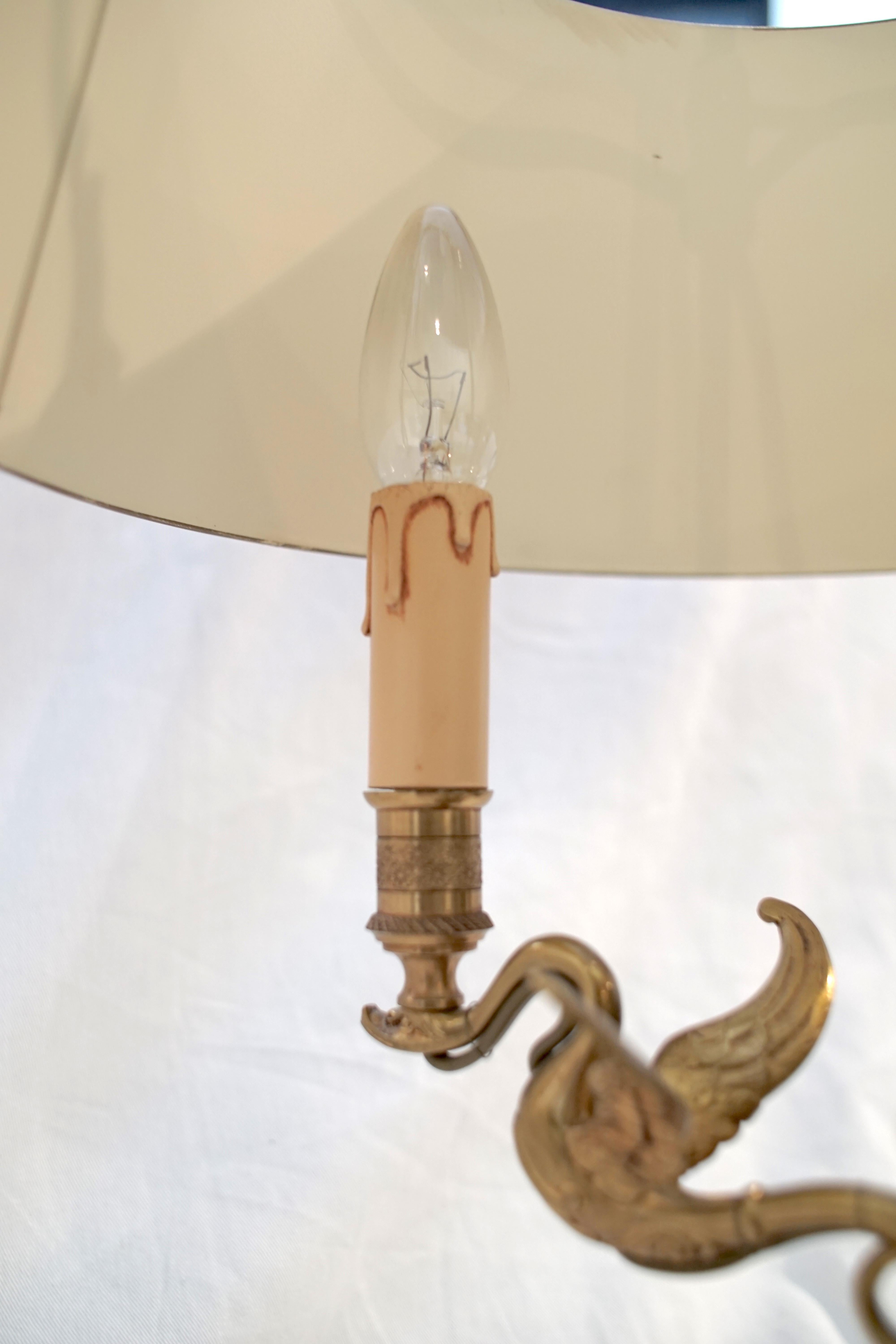 Bronze-Bouillotte-Lampe im Empire-Stil mit rotem Tôle-Schirm im Angebot 9