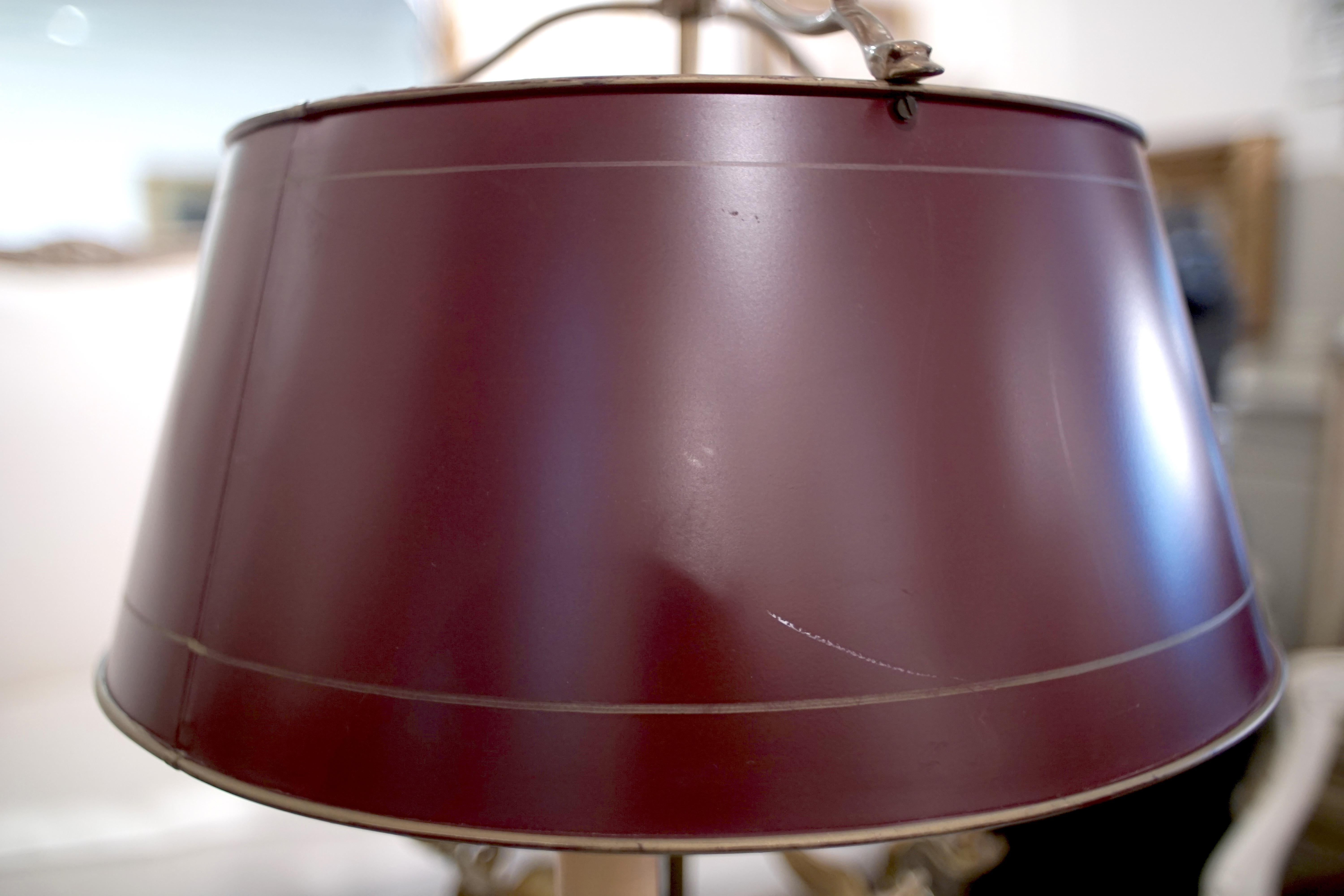 Bronze-Bouillotte-Lampe im Empire-Stil mit rotem Tôle-Schirm im Angebot 15