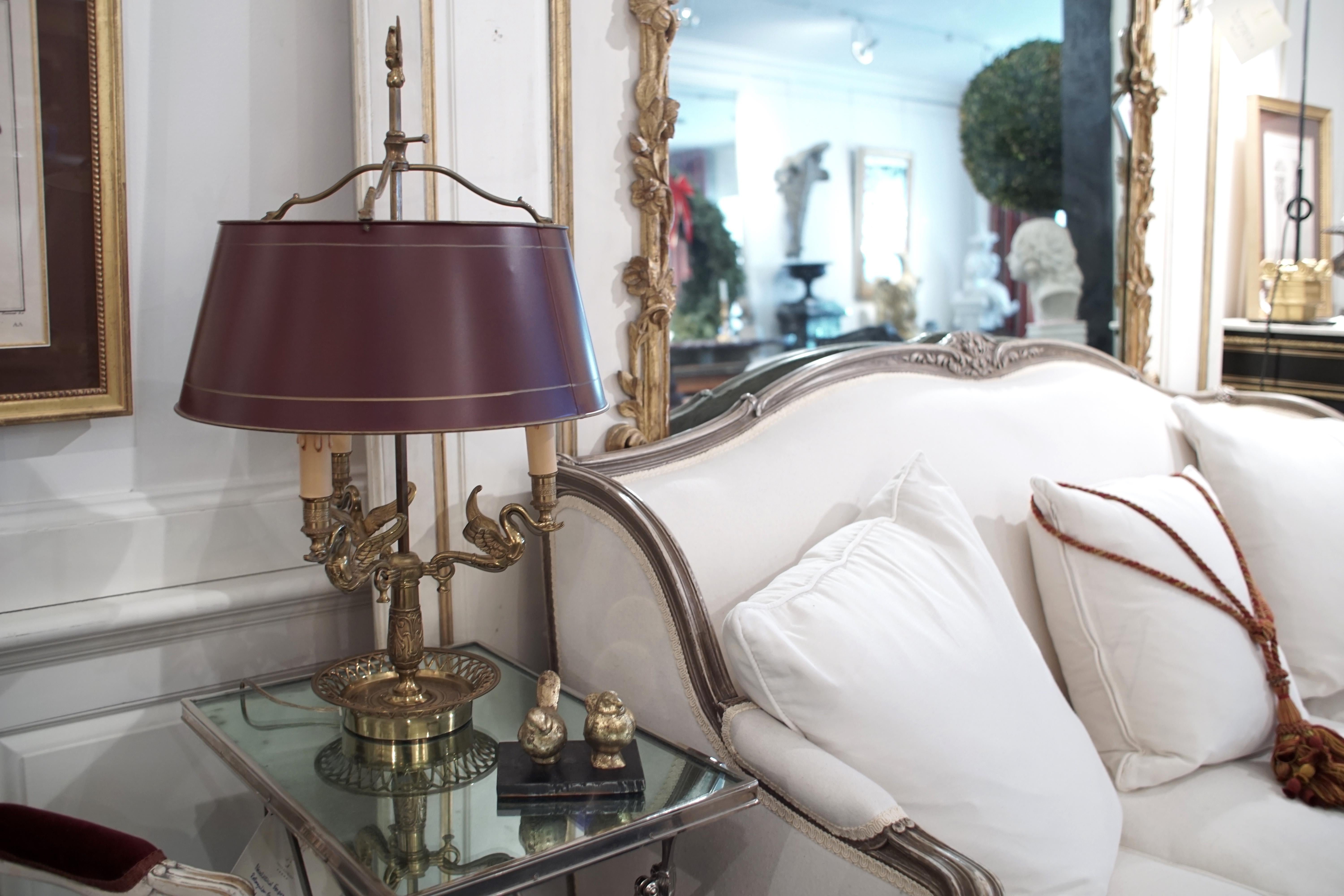 French Empire Style Bronze “Bouillotte” Lamp with Red Tôle Shade For Sale