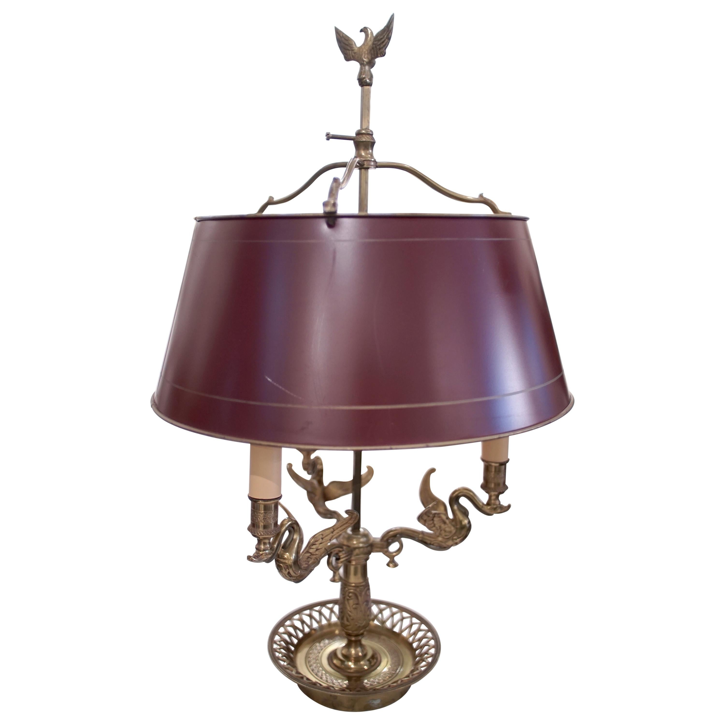 Empire Style Bronze “Bouillotte” Lamp with Red Tôle Shade