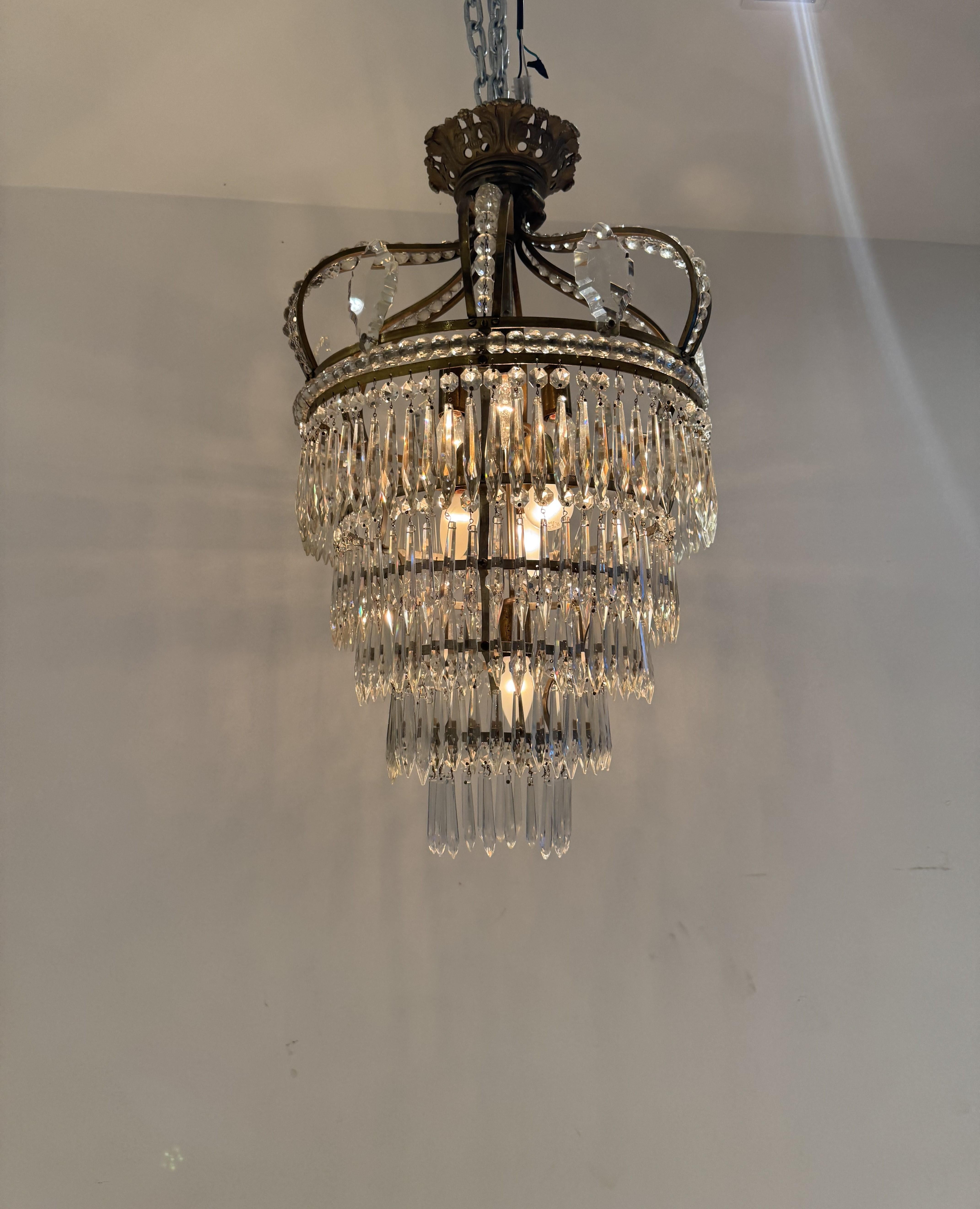 Empire Style Bronze, Brass and Cut Crystal chandelier, France ca. 1950 For Sale 5
