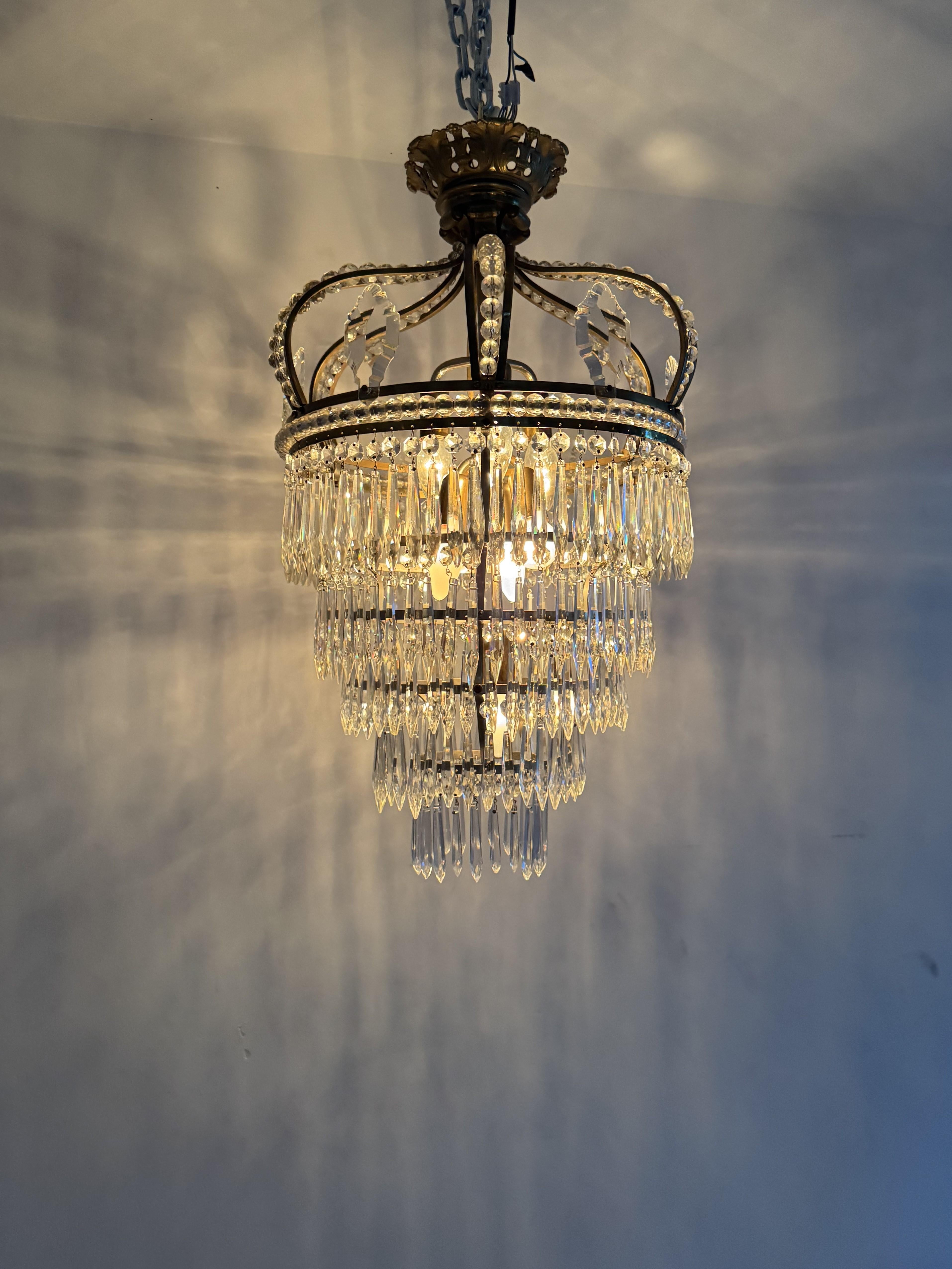 Empire Style Bronze, Brass and Cut Crystal chandelier, France ca. 1950 For Sale 6