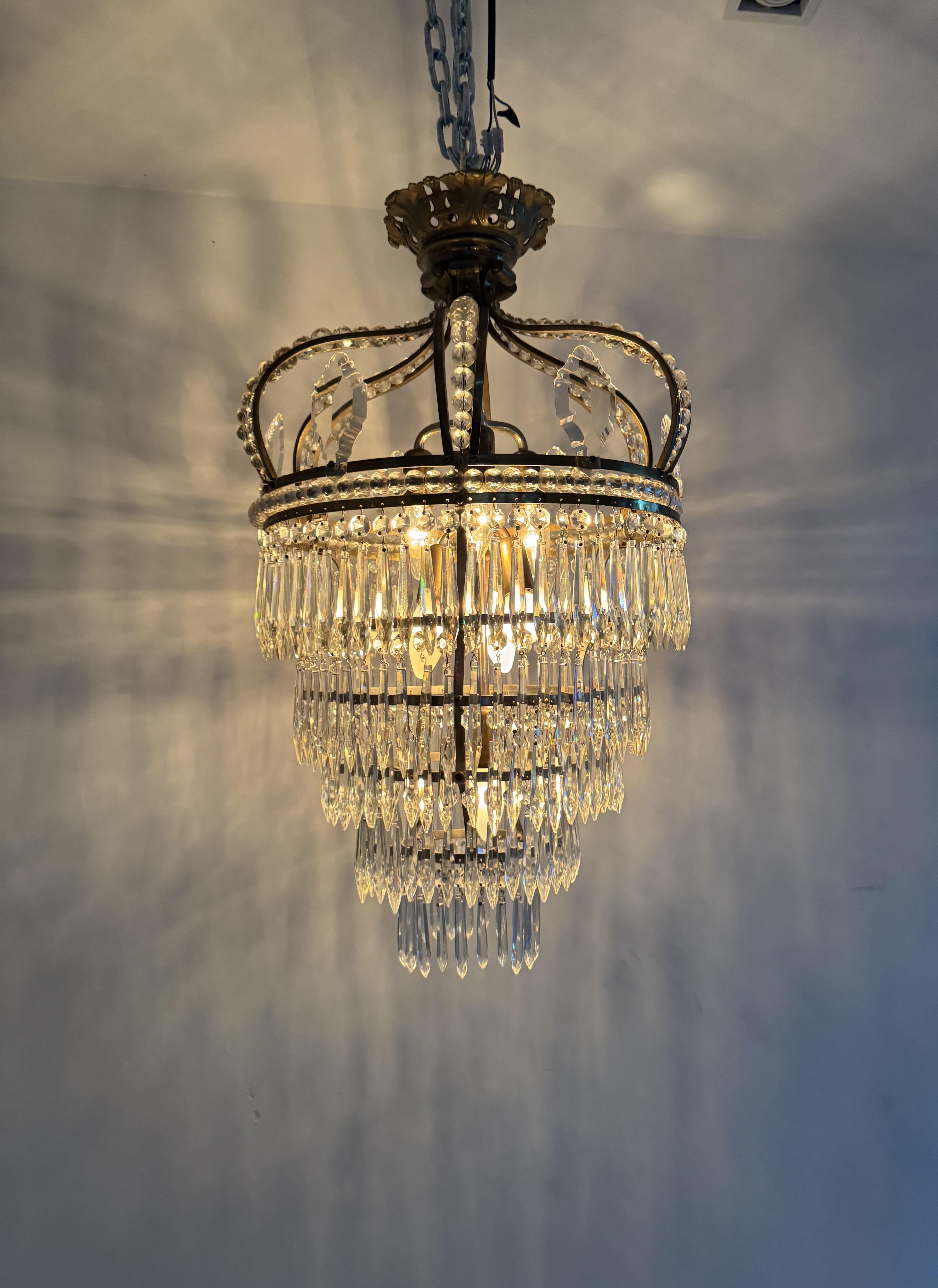 Empire Style Bronze, Brass and Cut Crystal chandelier, France ca. 1950 For Sale 9