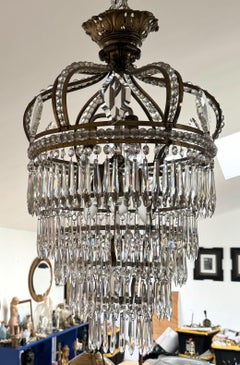 Empire Style Bronze, Brass and Cut Crystal chandelier, France ca. 1950