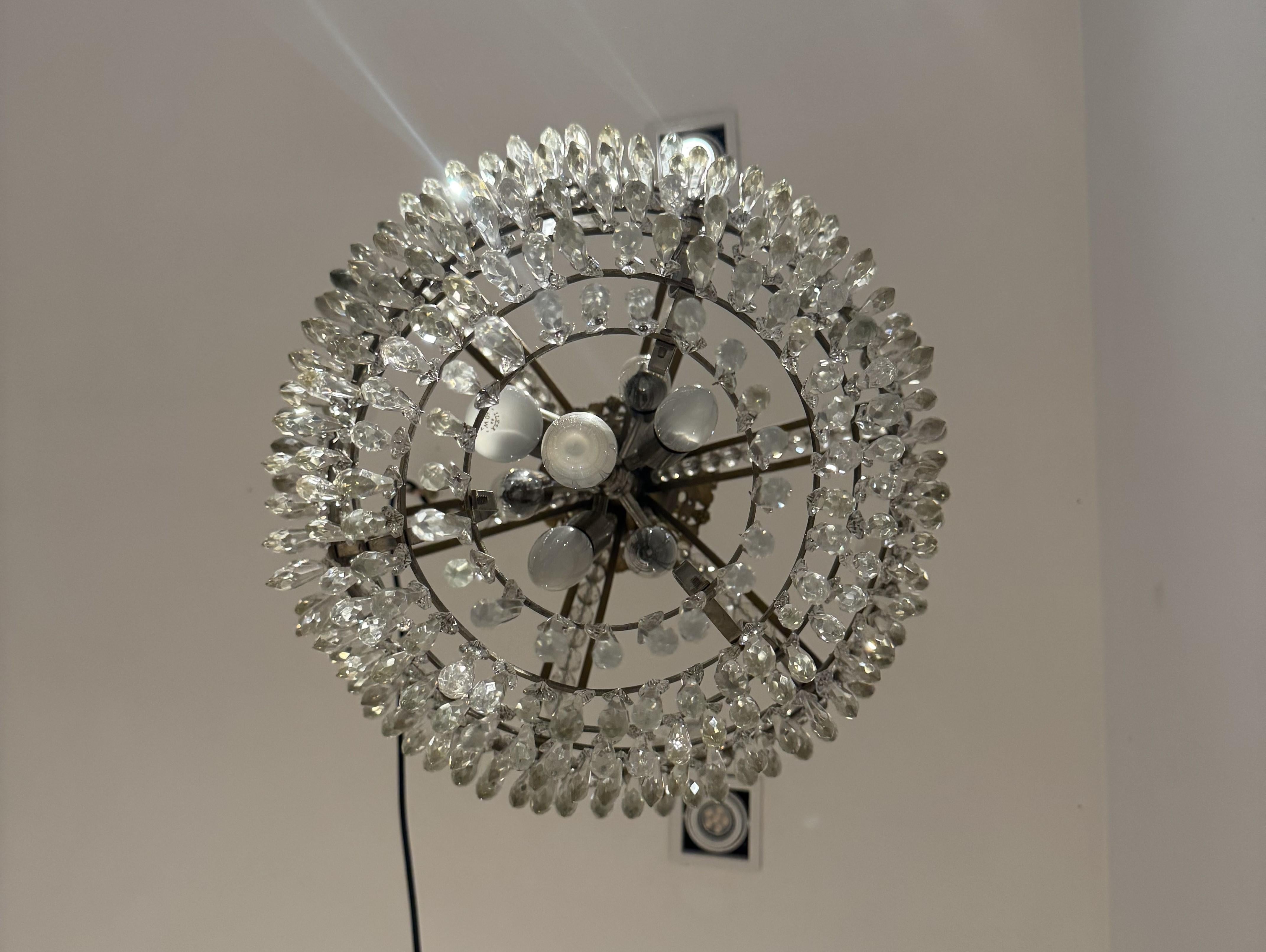Empire Style Bronze, Brass and Cut Crystal chandelier, France ca. 1950 For Sale 1