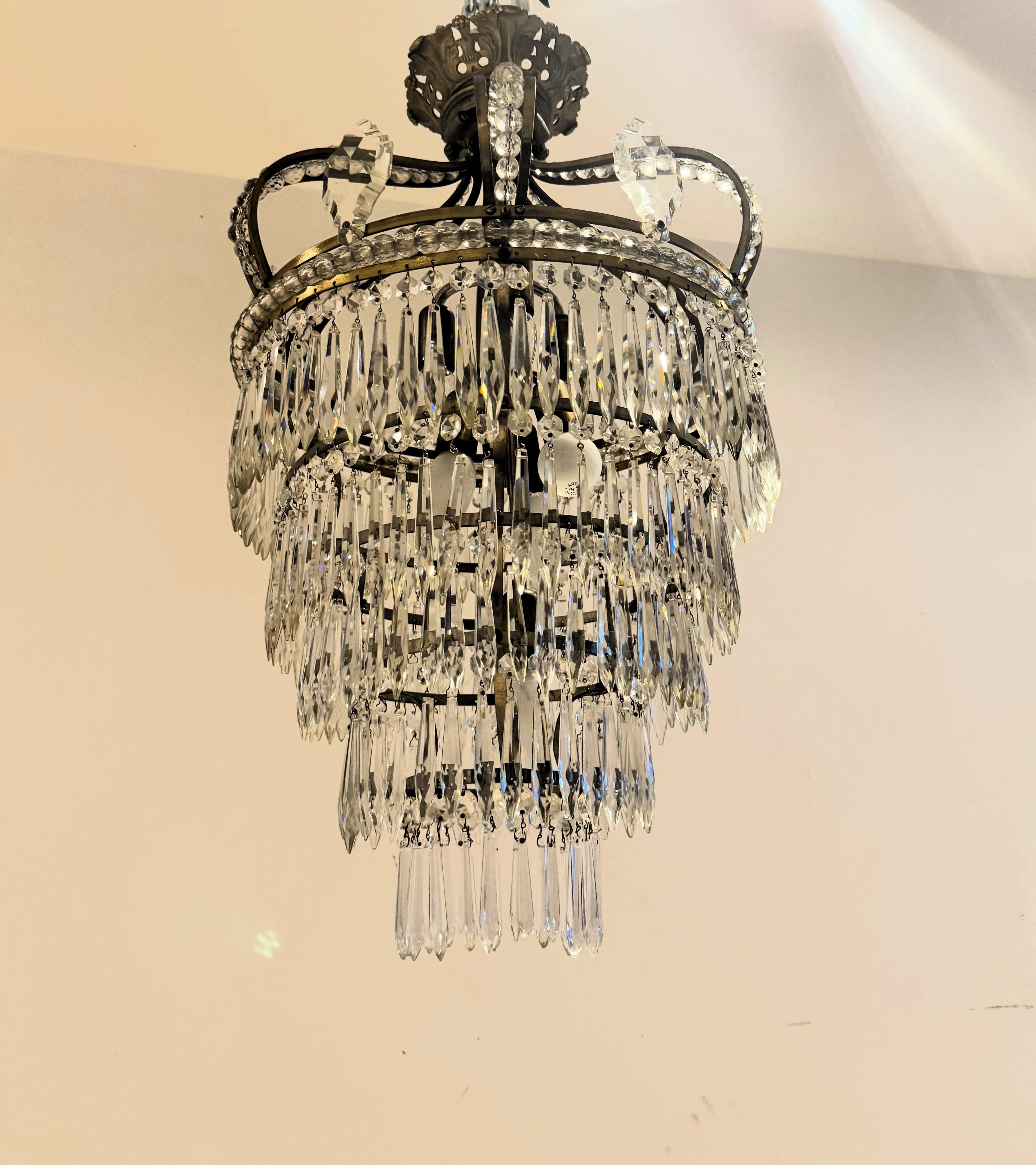 Empire Style Bronze, Brass and Cut Crystal chandelier, France ca. 1950 For Sale 2