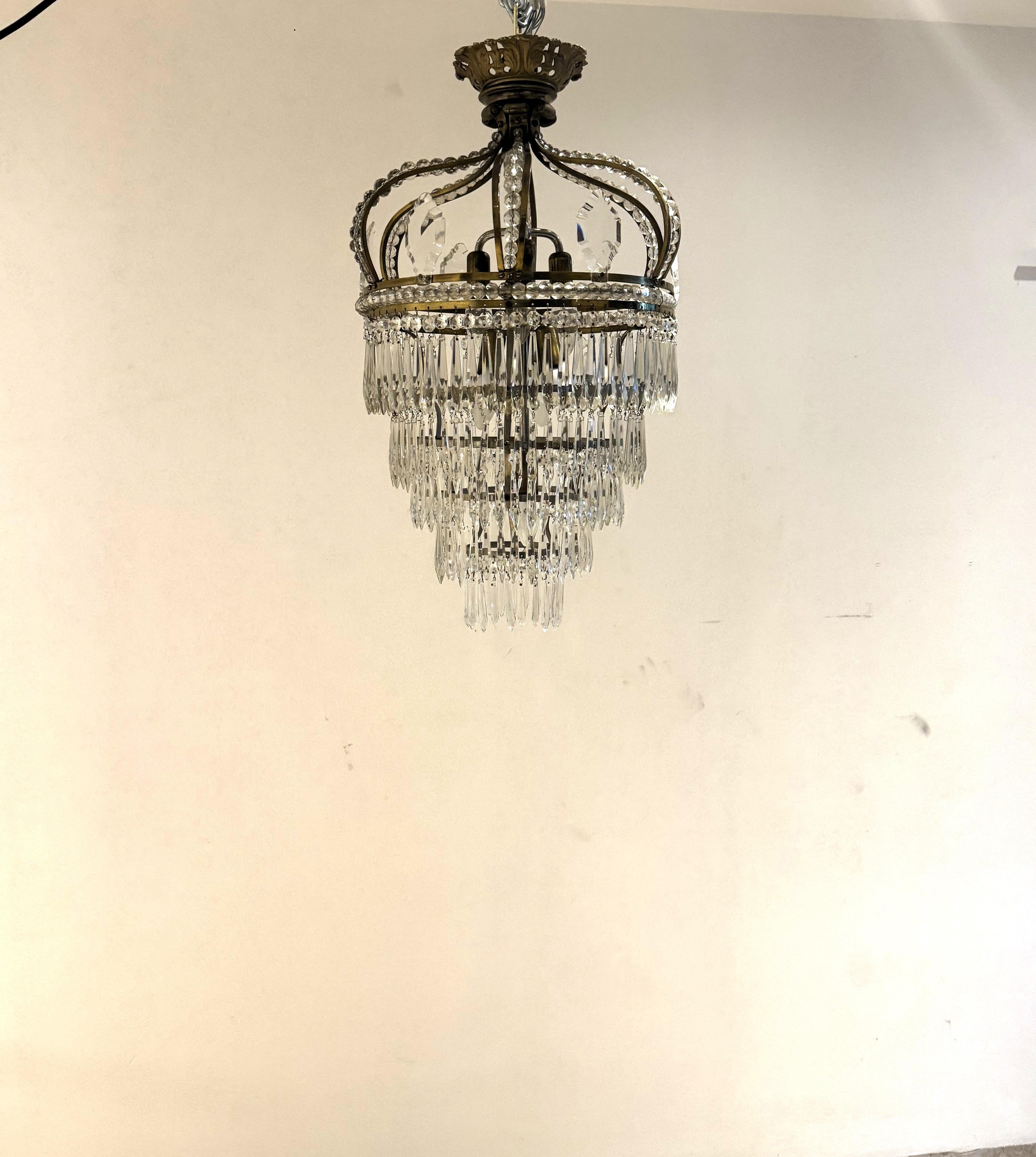 Empire Style Bronze, Brass and Cut Crystal chandelier, France ca. 1950 For Sale 3