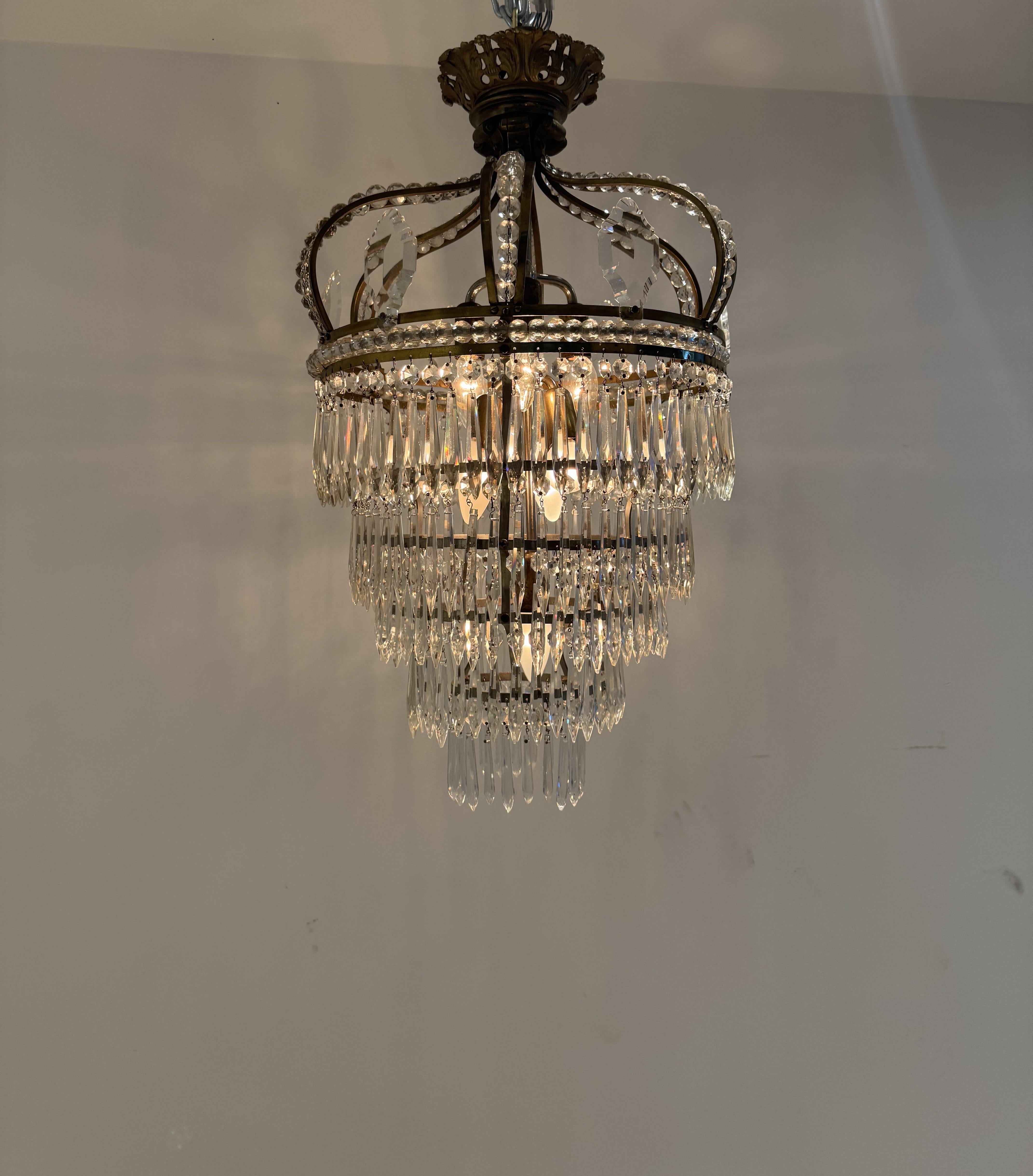 Empire Style Bronze, Brass and Cut Crystal chandelier, France ca. 1950 For Sale 4
