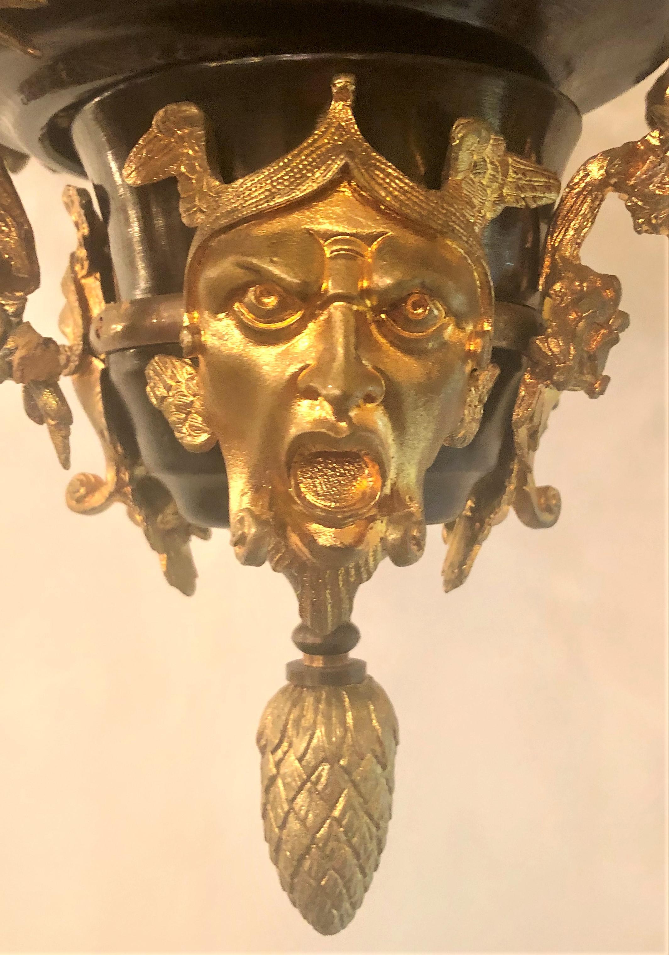 Empire Style Bronze Chandelier In Good Condition In New Orleans, LA